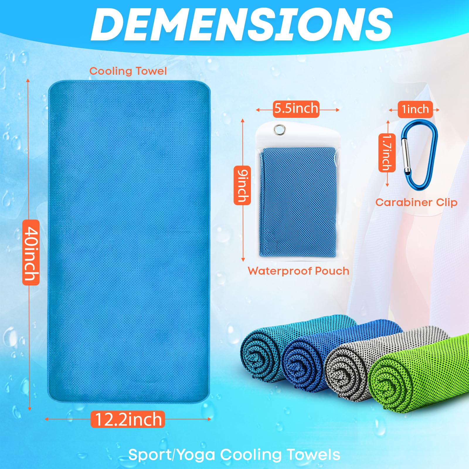 RUENVUE 4 Pack Cooling Towels (40"x 12"), Soft Breathable Gym Towels, Outdoors Ice Towel for Neck and Face, Camp Essentials Microfiber Sweat Towels for Gym, Run, Yoga, Workout, Travel, Climb image 7