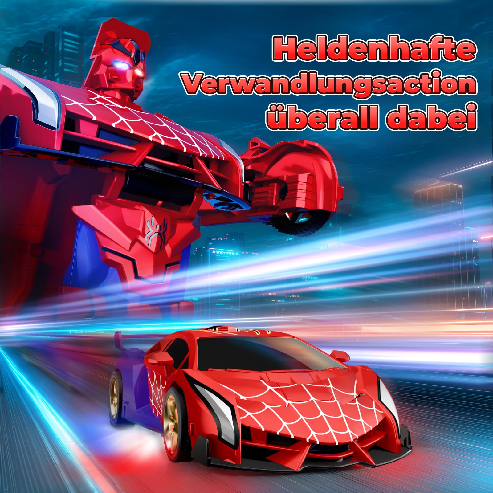 Ferngesteuertes Auto Transform mit LED-Augen & Unterbodenlicht, 2,4GHz Rc Auto & 360° Drehung Roboter, Spielzeug ab 3 4 5 6 7 8 9 Jahre Junge Geschenk Junge 3-12 Jahre Kleine Ostergeschenke Kinder