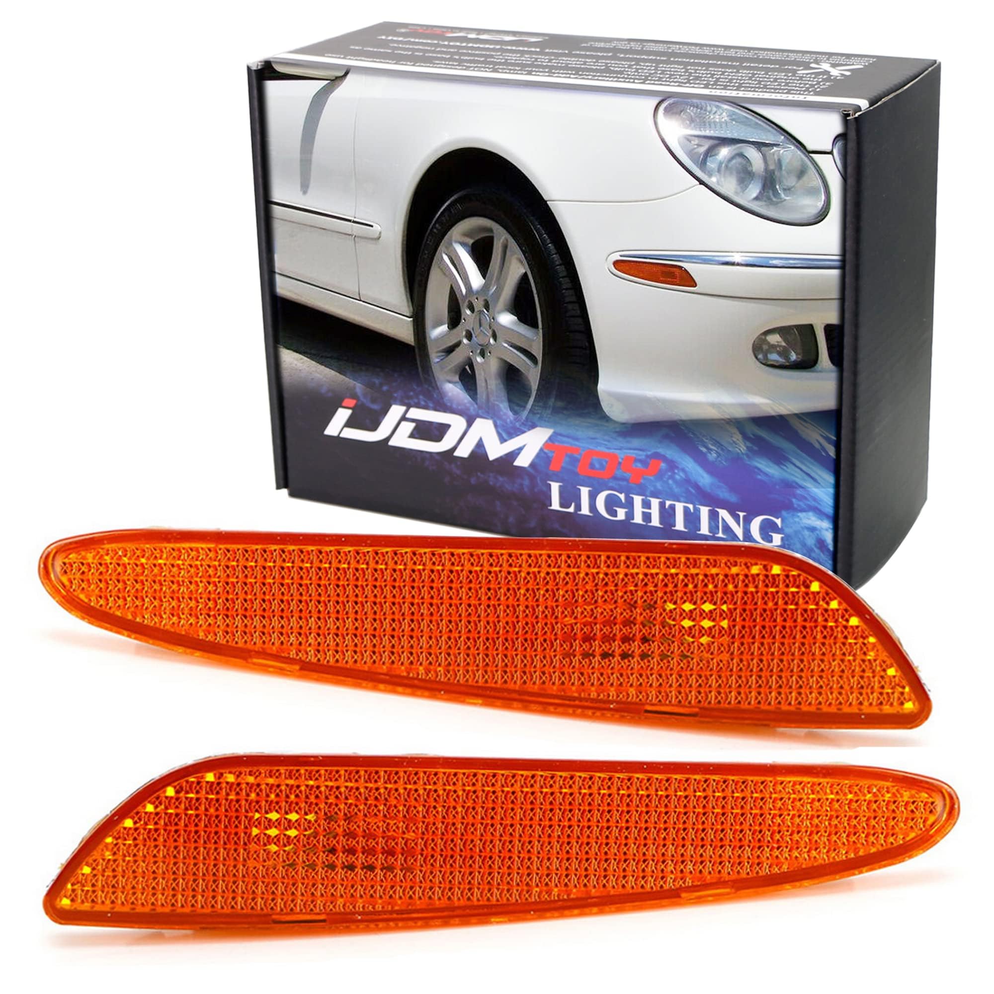 iJDMTOY OEM-Spec Amber Lens Front Bumper Side Marker Lamp Housings Compatible With 2003-2006 Mercedes W211 E320 E500 E55 E-Class