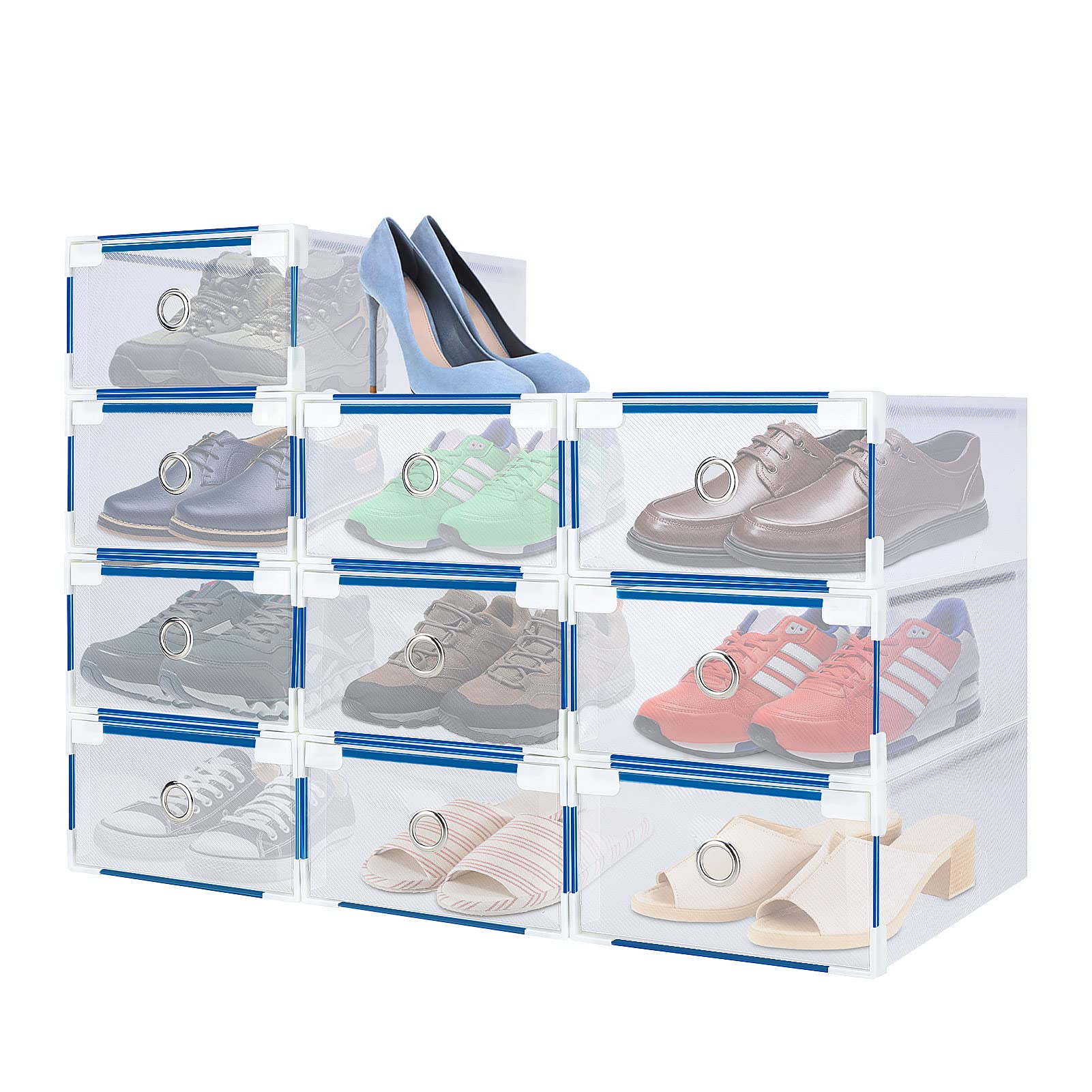 Linteky Lot de 10 boîtes à chaussures, homme/femme, gain de place, transparentes