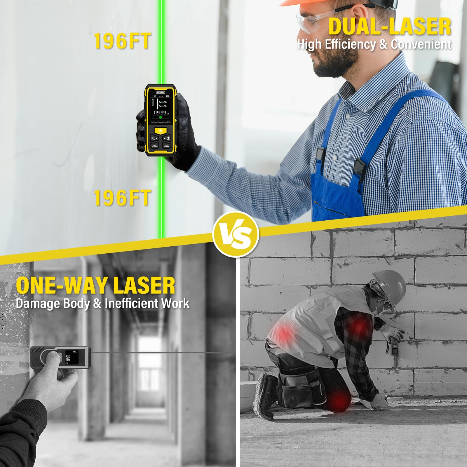 Snapklik.com : IKOVWUK Dual Laser Measuring Tool, 393FT/120M Green ...