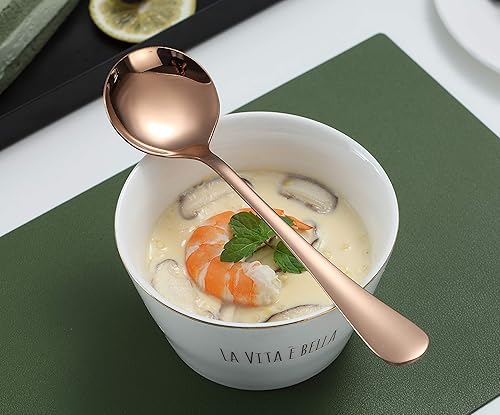 Miniatura 4 de Kyraton Cucharas redondas de acero inoxidable de 6 piezas, chapado en titanio oro rosa, aptas para lavavajillas