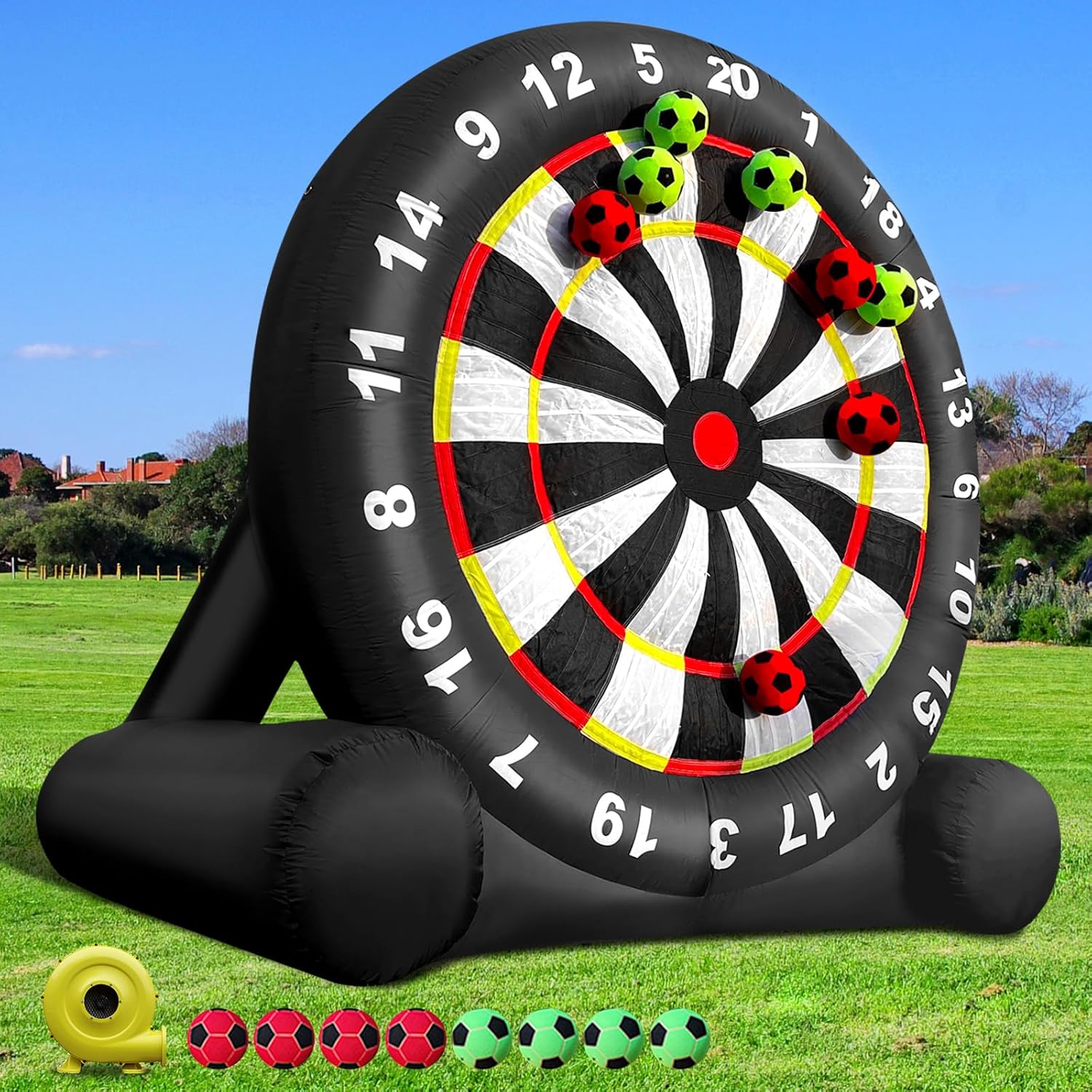 Inflatable Soccer Dart Board Giant Outdoor Soccer Dart Board with UL Blower, Portable Blow Up Games for Gym Camp Yard Sport Game(Black)