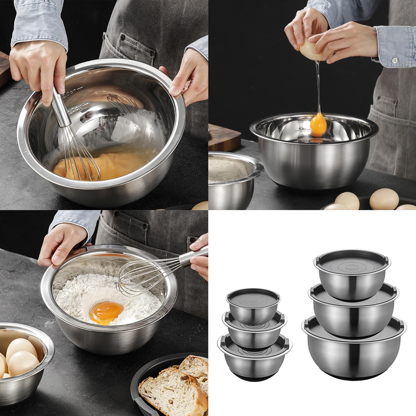 Küchenschüssel, rostfreier Stahl, Silikonboden, spülmaschinenfest, einfache Rührschüssel mit rutschfestem Silikonboden