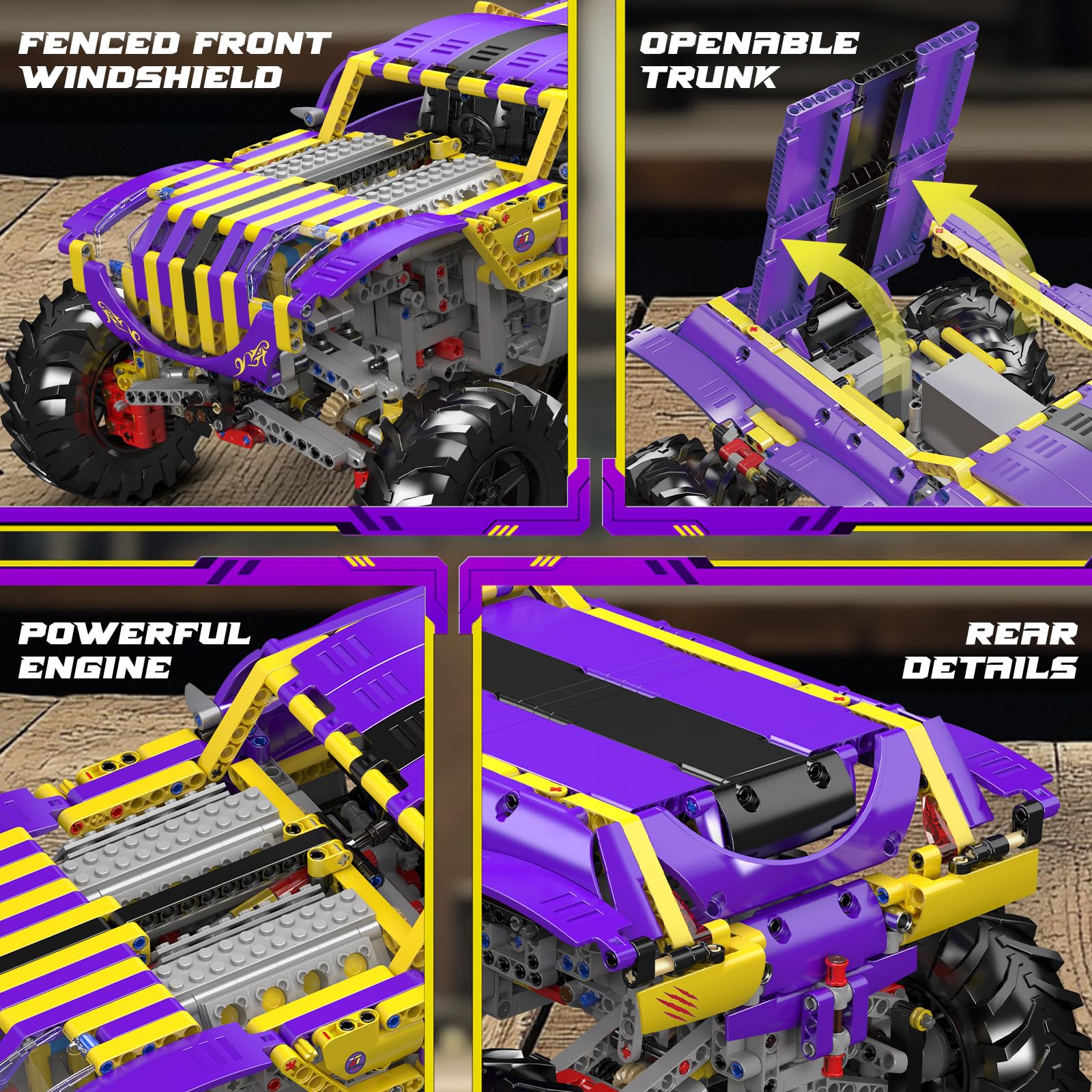 Mould King 18009 Technik Tiger Climbing Truck Spielzeugauto Modellbausatz - Lila Gold Klemmbausteine Auto Konstruktionsspielzeug Set Geschenke für Erwachsene ab 14 Jahren (2014+ Teile)