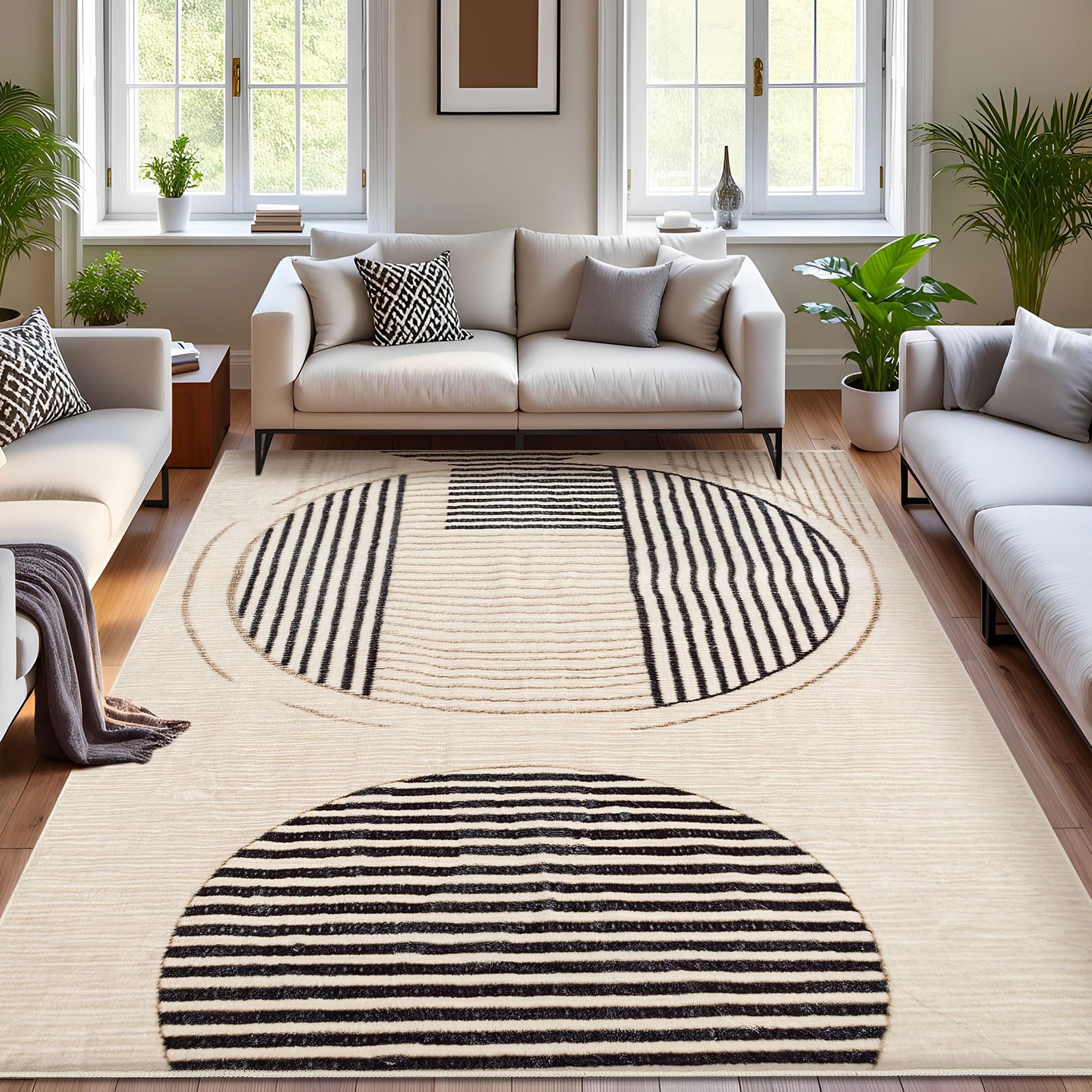 Calore Washable Rugs Living Room 200x250cm, Soft Geometric Rug Beige Non-Slip Large Area Rugs Short Pile Carpet Bedroom Dining Room — image 1