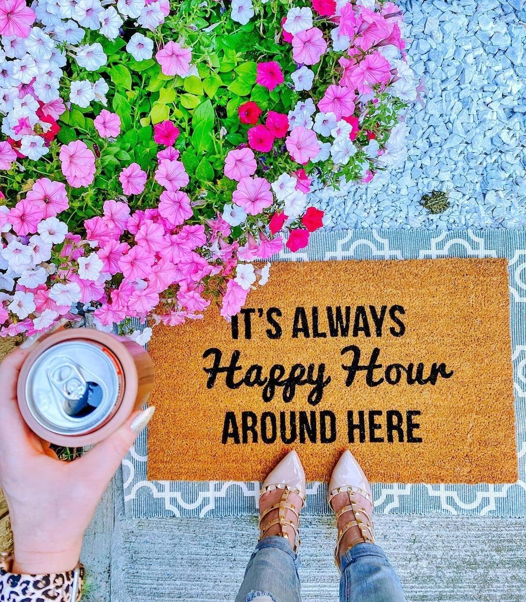 COCO MATS 'N MORE Always Happy Hour Design Coco Doormats 18" x 30" x 5/8 Inch Thick