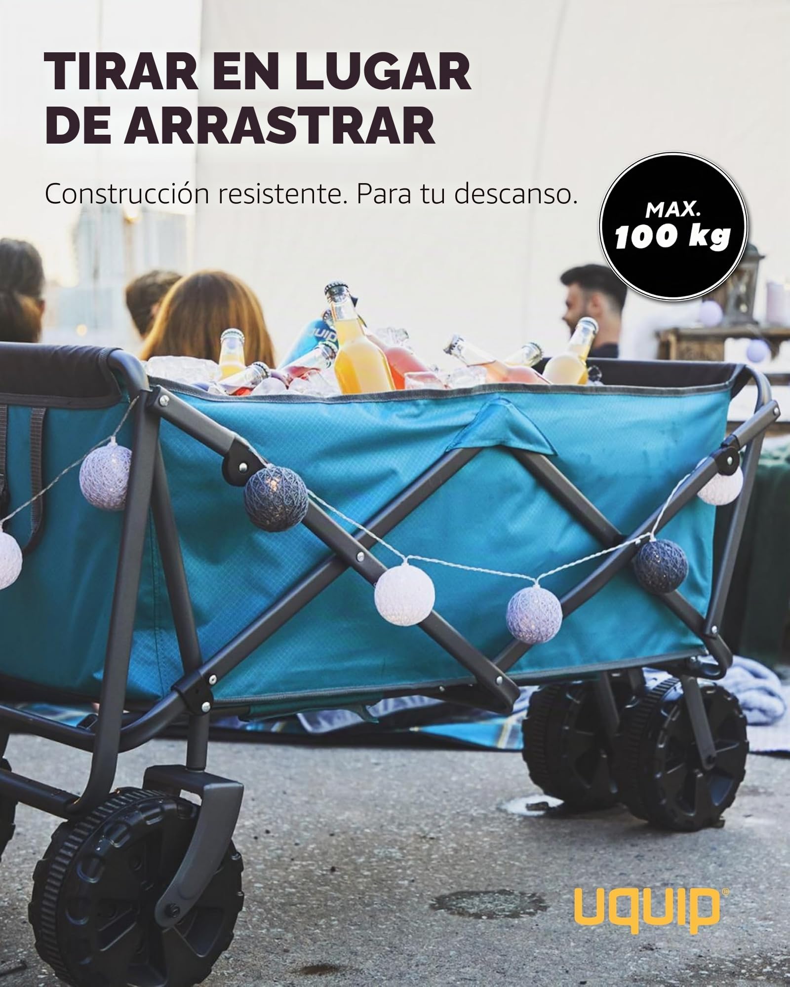 Uquip Carro plegable Buddy Boulder I Carro de mano plegable con 100 kg de carga I Carro de transporte con ruedas extra anchas I ideal para excursiones, camping, playa y jardín