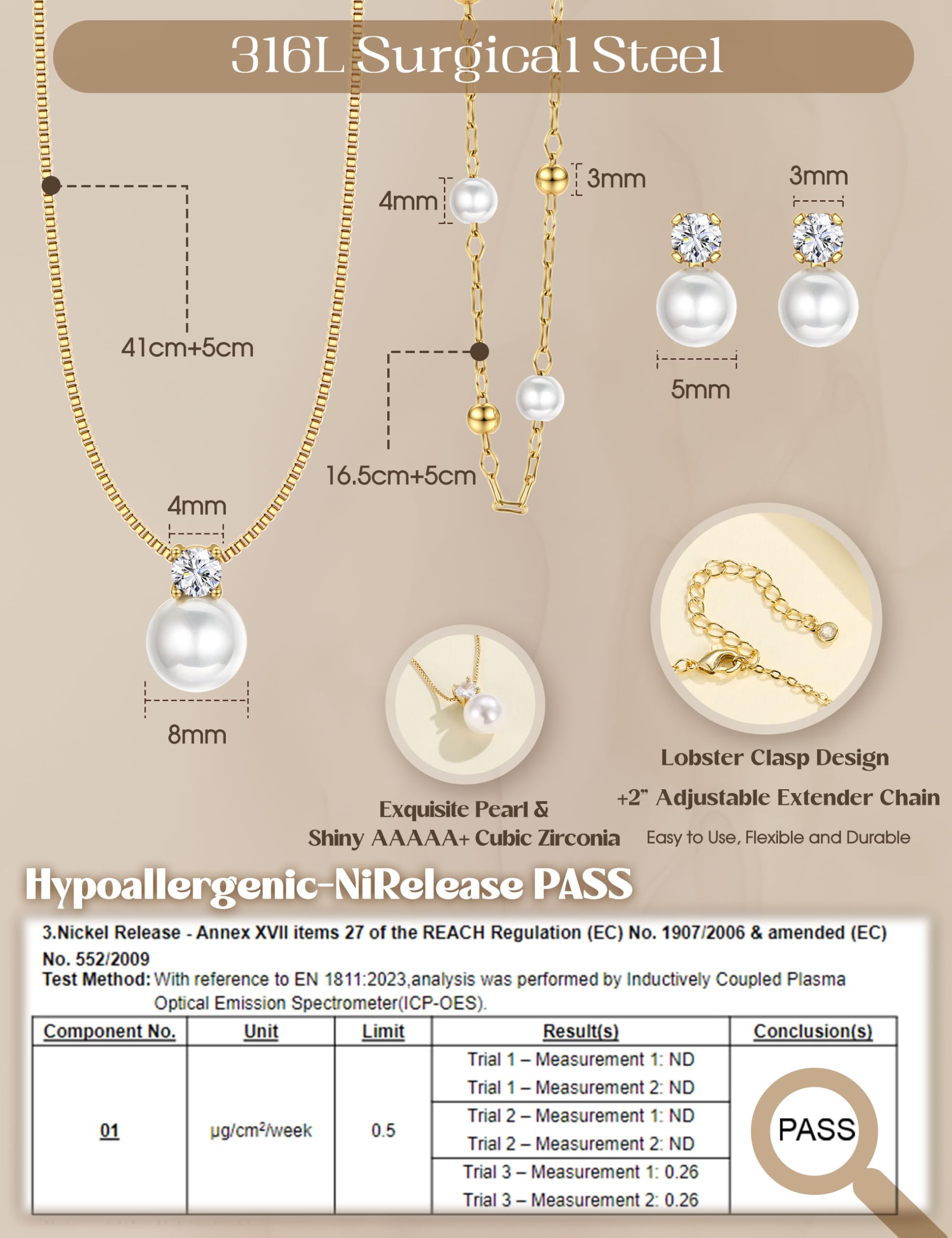Krfy Schmuck Set Damen Gold Silber Schmuckset Edelstahl Perlen Halskette Armbänder Ohrringe Silberschmuck Kubik Zirkonia Bogen Damenkette Armband Ohrstecker Perlenkette Schmuck Damen