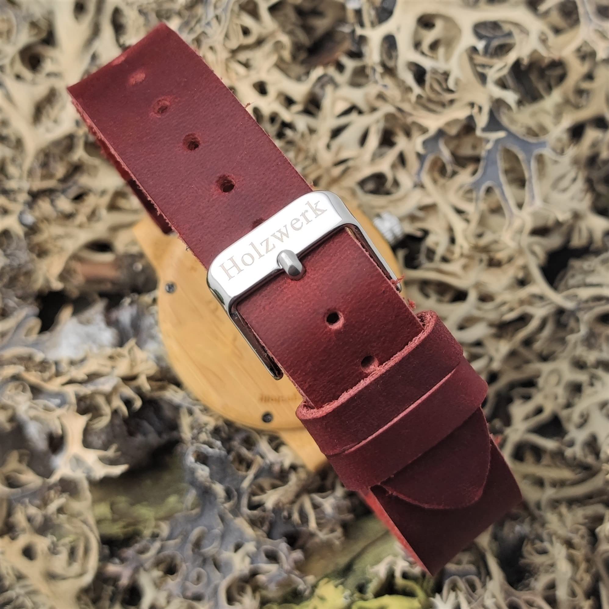 Holzwerk Germany® Mädchen-Uhr Kinder-Uhr Jungen-Uhr Öko Natur Holz-Uhr Lern-Uhr Leder Armband-Uhr Analog Klassisch Quarz-Uhr in Rot Braun Weiß Bunt