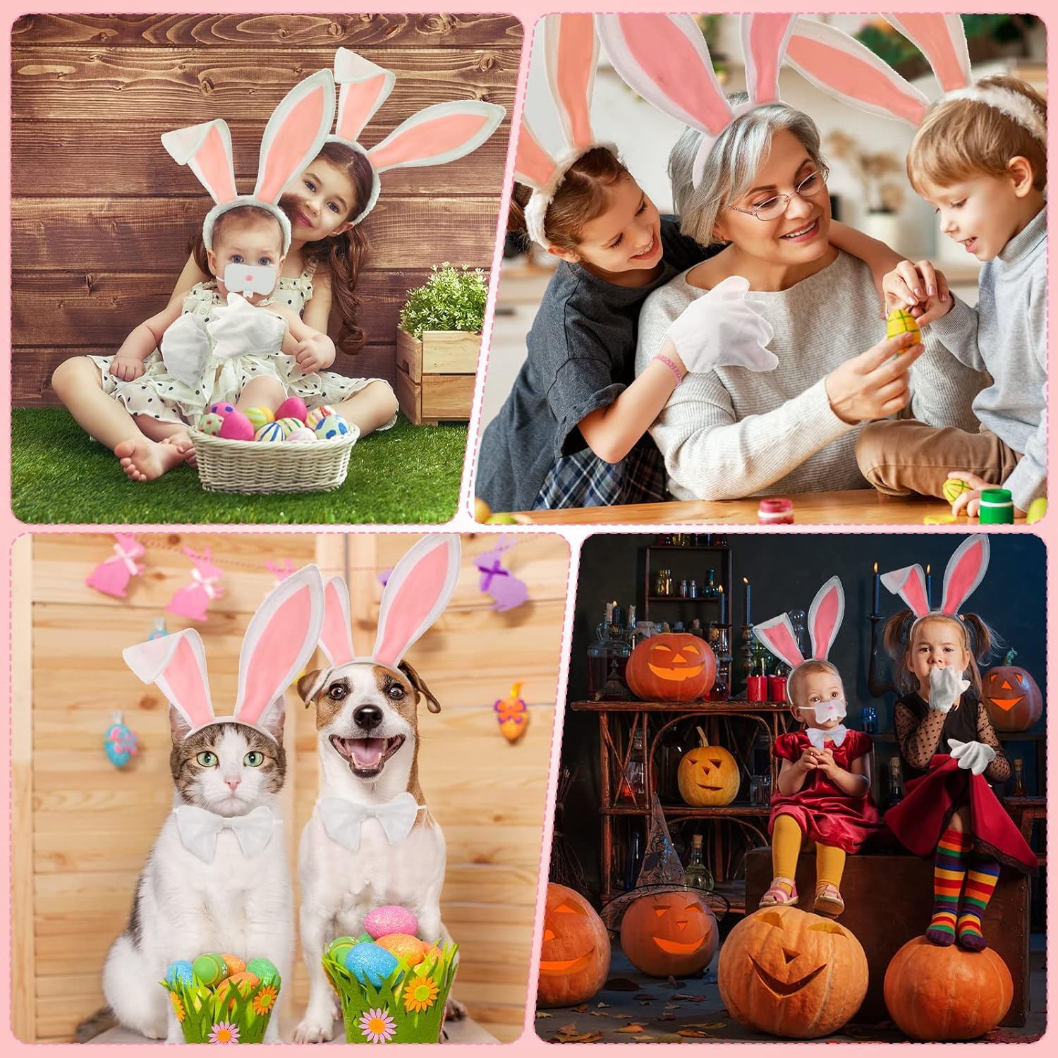 Waydress 7 Pcs Halloween Bunny Costume Accessories Rabbit Ear Headband Nose Tail Bowtie Paws White Tutu Skirt Silicone Heart Rubber Bracelet for Halloween Cosplay Party - Image 6