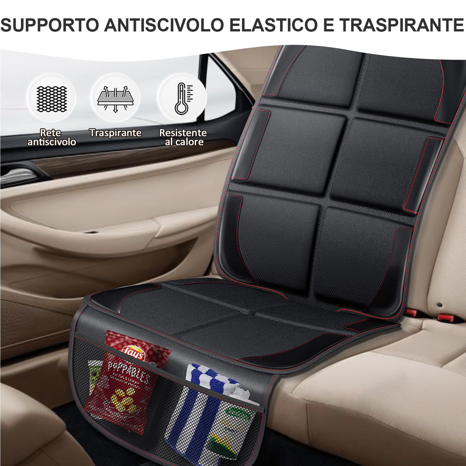 Gimars XL Protettore di Sedili Auto, 2 pezzi, [Compatibile ISOFIX] Universale Antiscivolo Impermeabile Tessuto Oxford 600D Coprisedili Auto Bambini con 2 Tasche Rete per SUV Berline Camion, Nero
