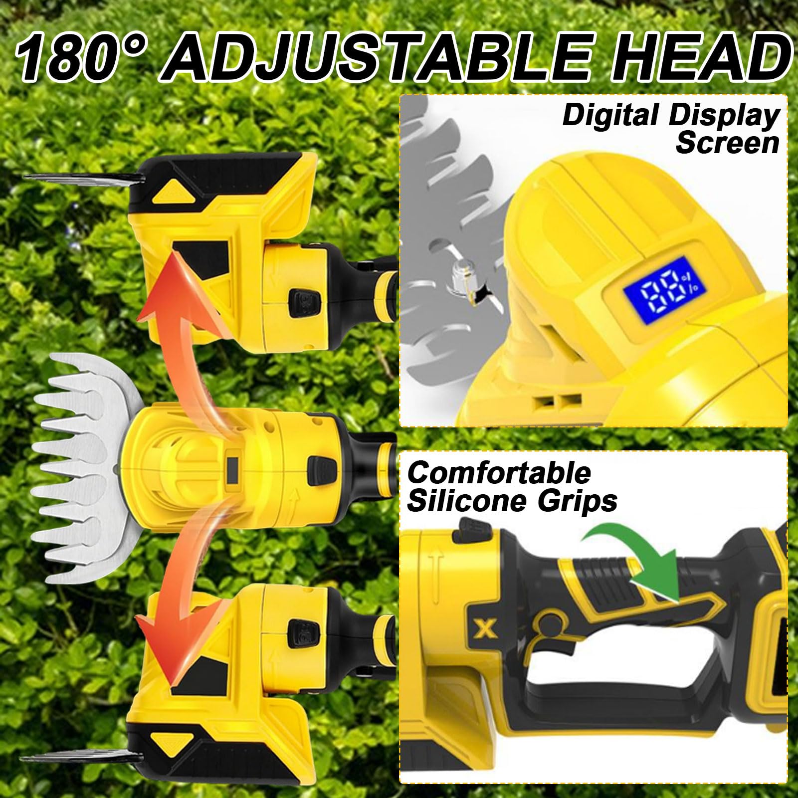 2 in 1 Akku-Heckenschere Grasschere Kompatibel mit Dewalt 20V Akku, Handgrasschneider Buschschneider Grasschere Elektrischer Rasentrimmer mit 2 Klingen für Hofgarten, Strauch, Rasen