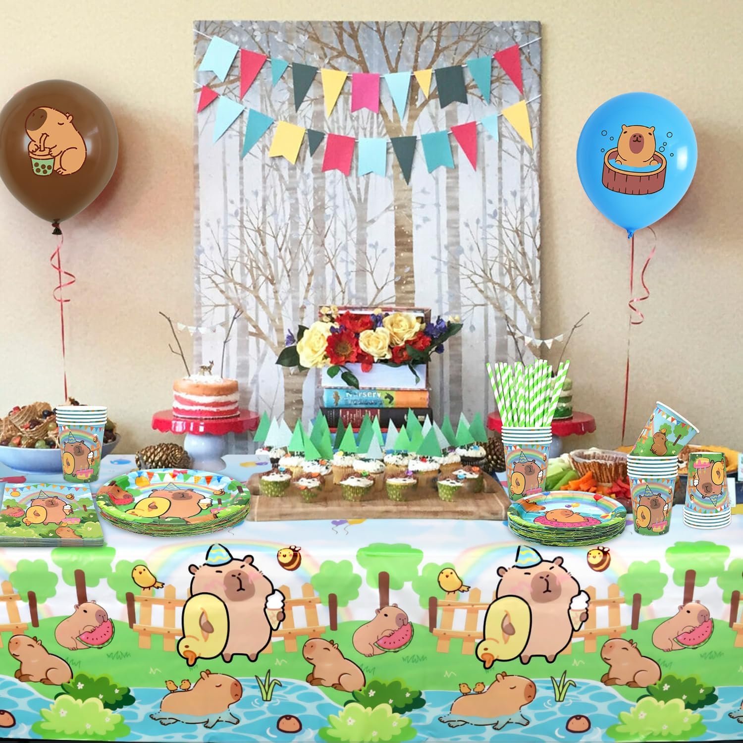 KEFAN Capybara Birthday Party Decorations, Capybara Theme Party Tableware Supplies including Plates, Cups, Napkins, Tablecloth (20) - Image 7