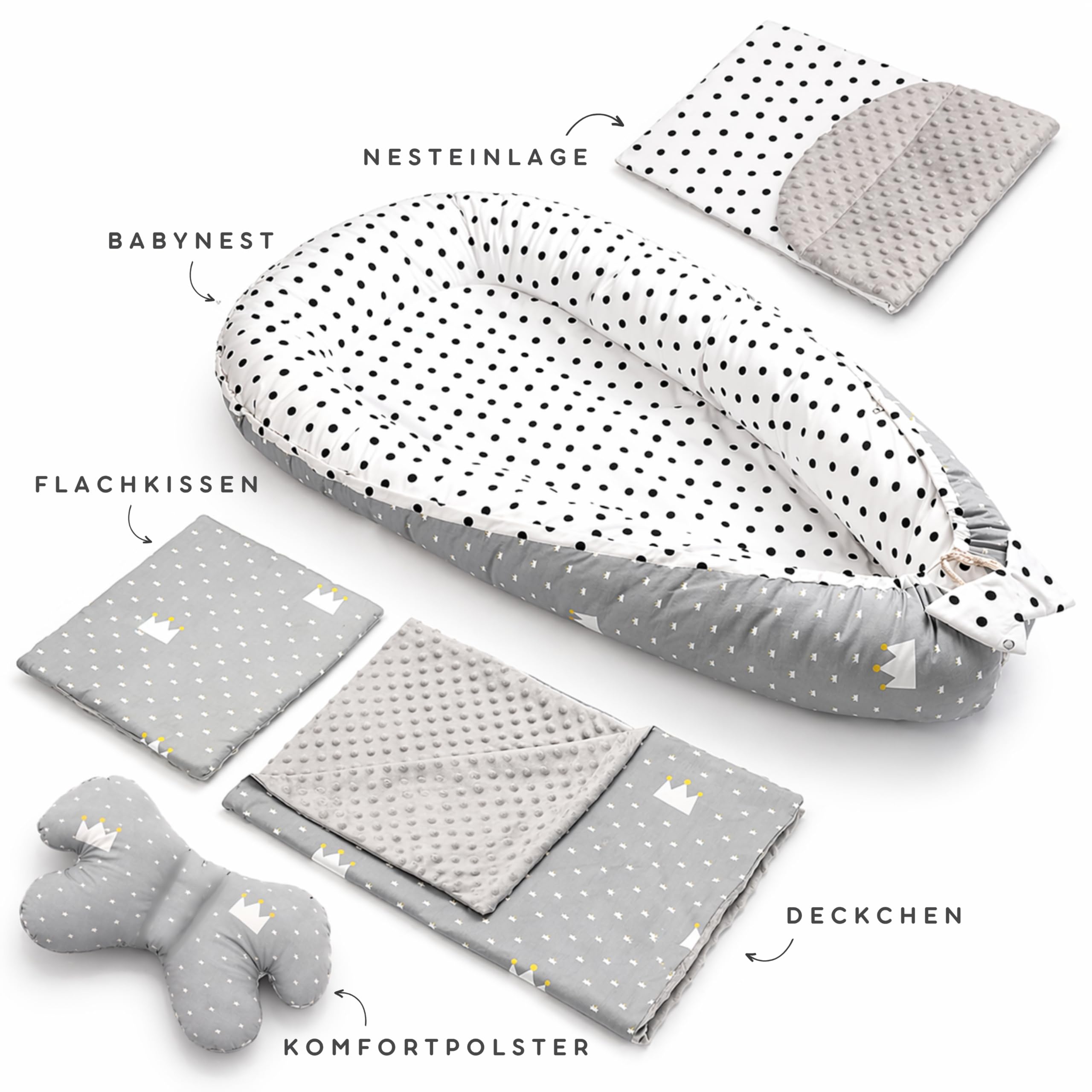 SKY & ZEN Babynestchen – Babynest 5 tlg. Set für Neugeborene mit Tragegriff