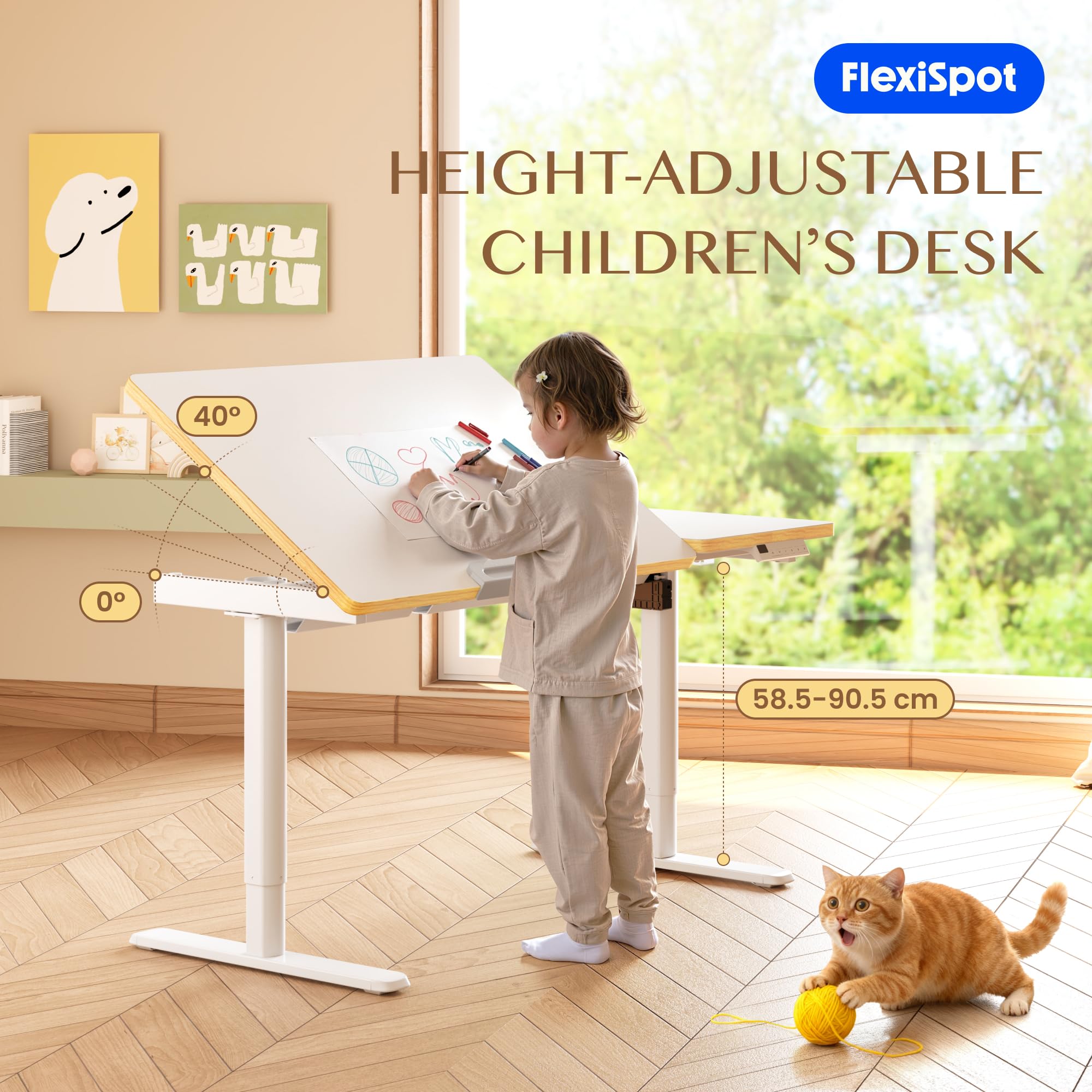 FLEXISPOT Bureau Enfant Réglable en Hauteur 56–88 cm, Bureau Assis Debout avec Plateau Inclinable, 110×52 cm