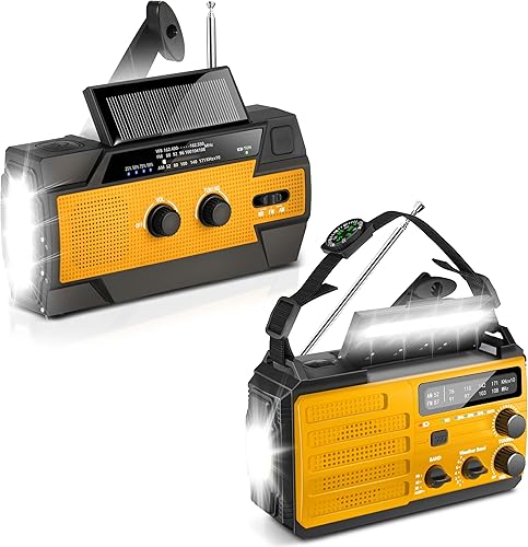 Radio meteorológica de emergencia de 6000 mAh y 8000 mAh de manivela de emergencia Radio meteorológica AM FM NOAA manivela de mano radio con