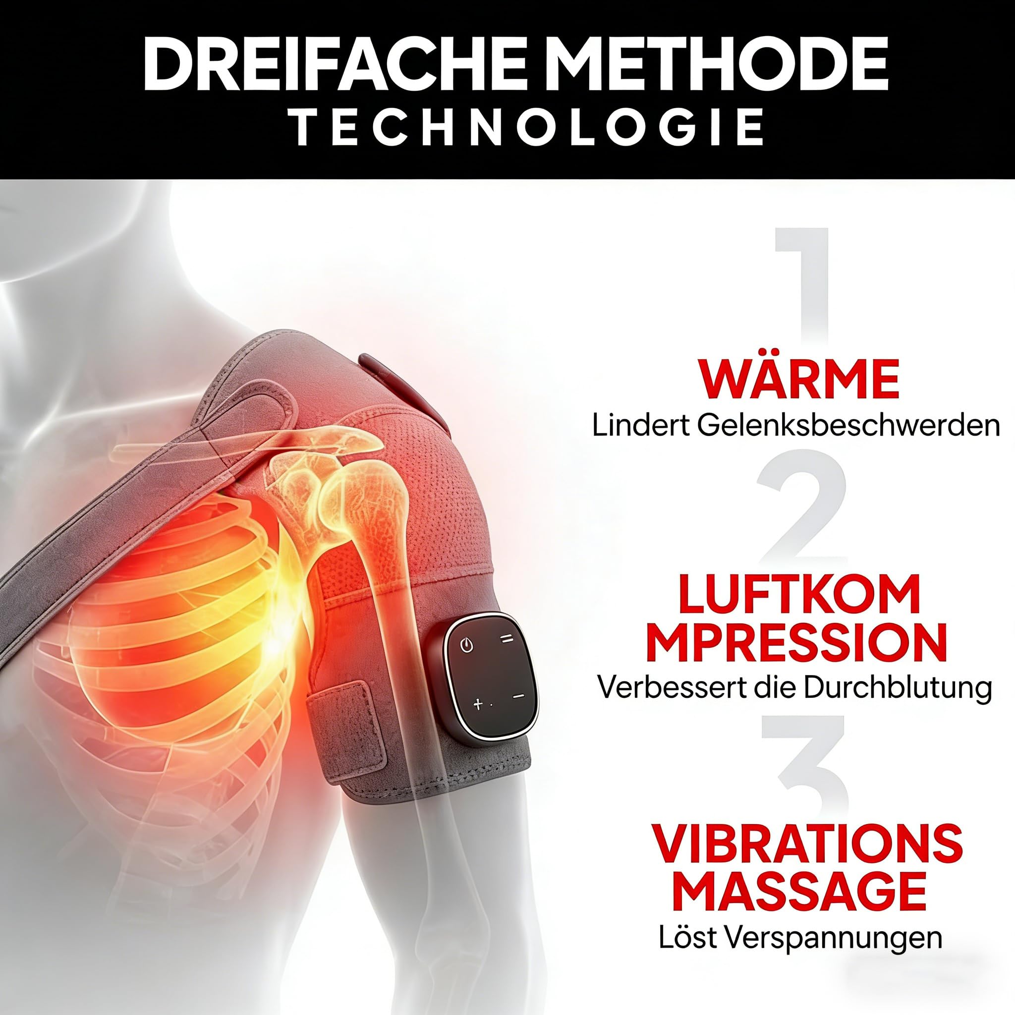 relivera relevo 3-in-1 Schultermassager, Kabellose Beheizte Schultermassageauflage, mit 5000mah-Akku & Led-Touchpanel