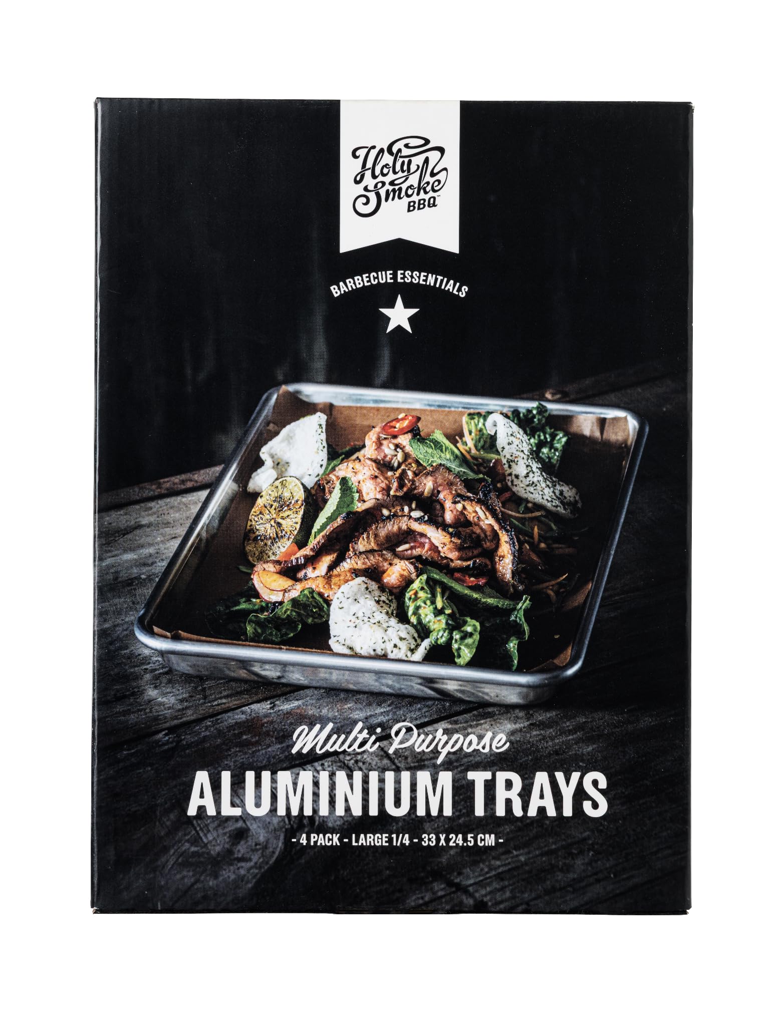 HOLY BBQ Bandeja de Aluminio 1/4 Tamaño 33x25.5 cm Pack de 4 Bandejas Horno Parrilla Asado Resistente Molde de Aluminio Profesional para Carne Verduras BBQ Cocina y Catering