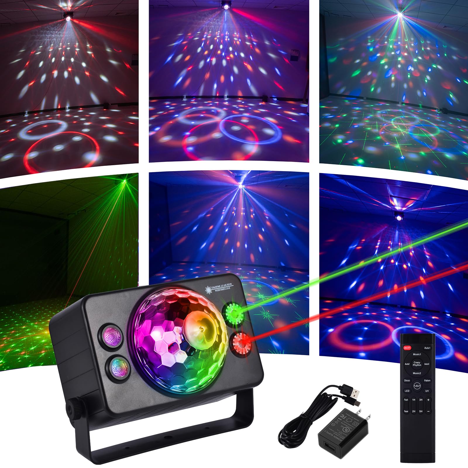 Yinpkteo Discokugel-DJ-Party-Lichter für den Innenbereich, LED-Licht, 6 Farben, geräuschaktiviertes Stroboskoplicht für drinnen und draußen, Tanzfläche, Partys, Geburtstag, Rave, Zuhause, Karaoke,