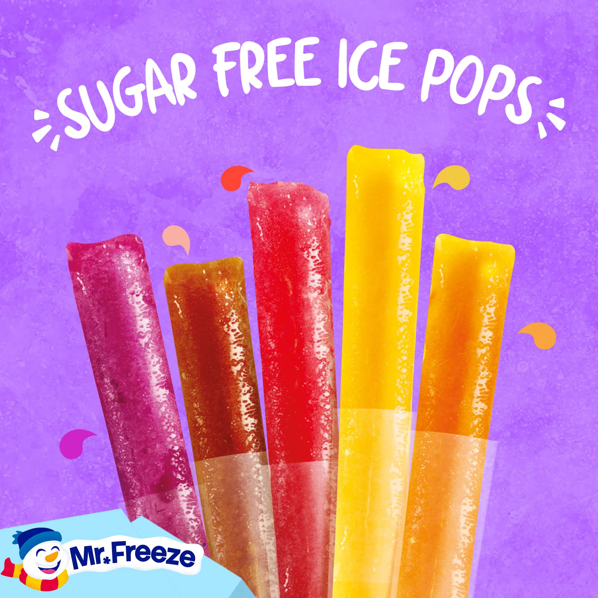 Mr Freeze Ice Pops - Paletas de hielo de sabores surtidos, sin azúcar y aptas para veganos, 20 x 45 ml (paquete de 8)
