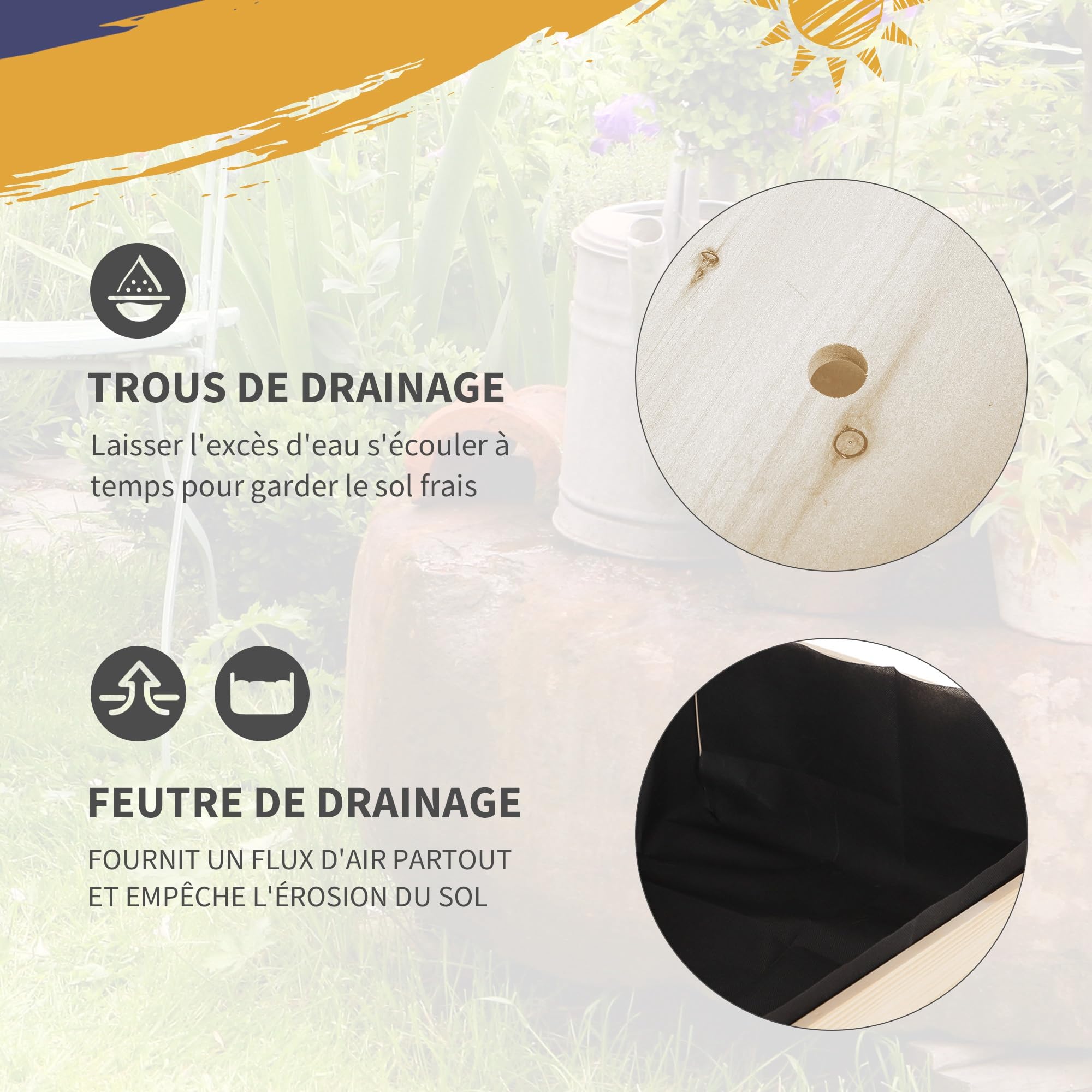 Outsunny Jardinière sur Pied - Potager sur roulettes - étagère, Tablette Rabattable, Inserts d'irrigation, Feutre de Drainage Inclus - Bois Sapin pré-huilé dim. 123L x 54l x 87H cm