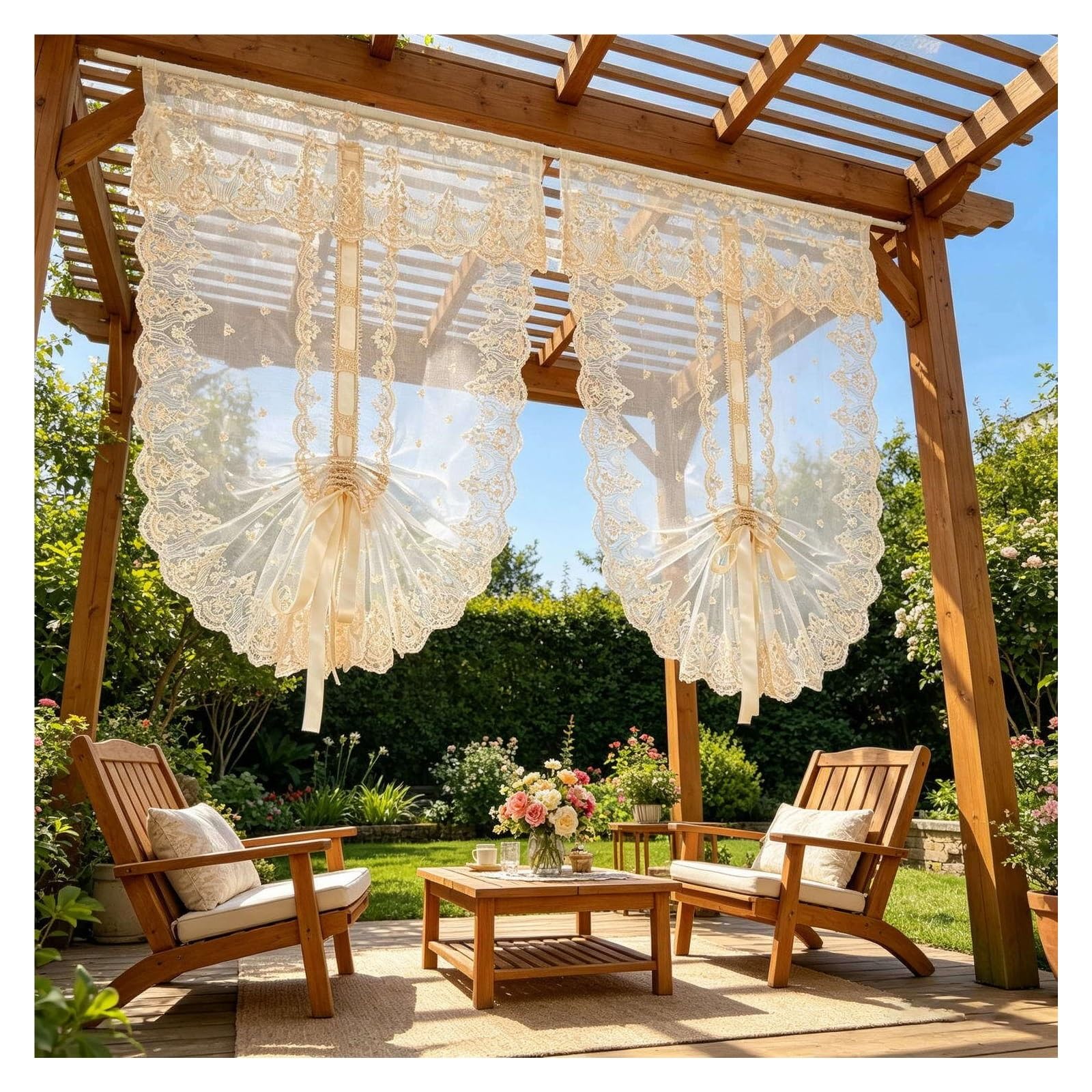 LSYHHXC Lace Curtains Lace Curtains 2PCS Pastoral Coffee Embroidery Sheer Curtain For Outdoor Hallway Garden Adjustable(W65CM X H240CM)