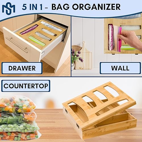 Miniatura 6 de SAMATIZE Caja de almacenamiento de bambú con cierre de cremallera, organizador para cajón o montaje en pared, compatible con galones, cuarto de