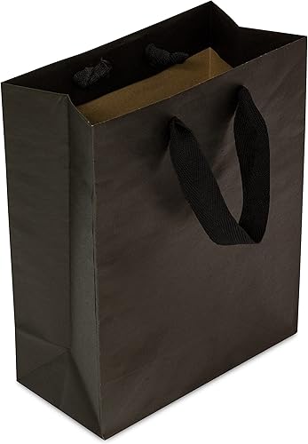 Miniatura 6 de Bolsas de regalo negras con asas, 8 x 4 x 10 pulgadas, paquete de 25 bolsas de compras de diseñador a granel, pequeñas bolsas de regalo con asas de
