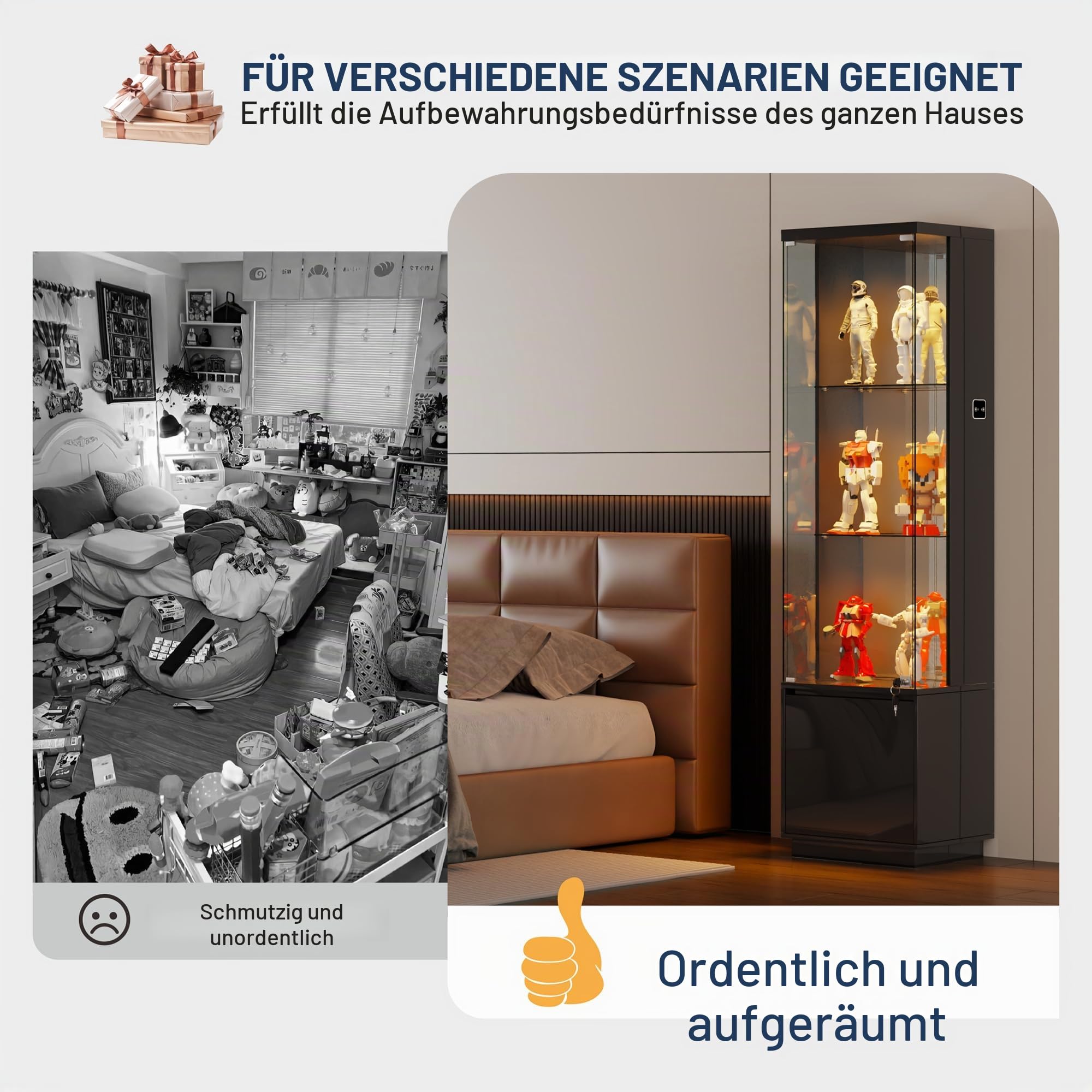 Vitrine mit LED Beleuchtung und Intelligente Sensorik für Wohnzimmer