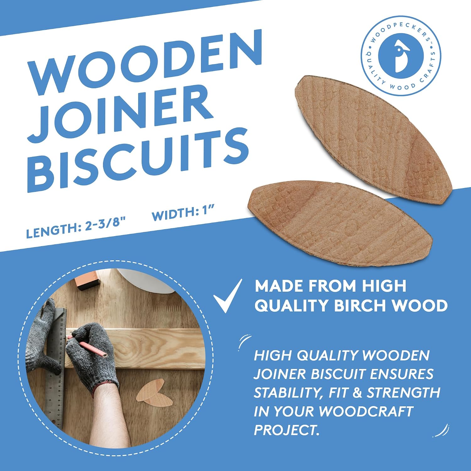 Wooden Joiner Biscuits, Size 20, Pack of 100 Pieces, Premium Birch Wood Joining Biscuits for Strong & Precise Joints