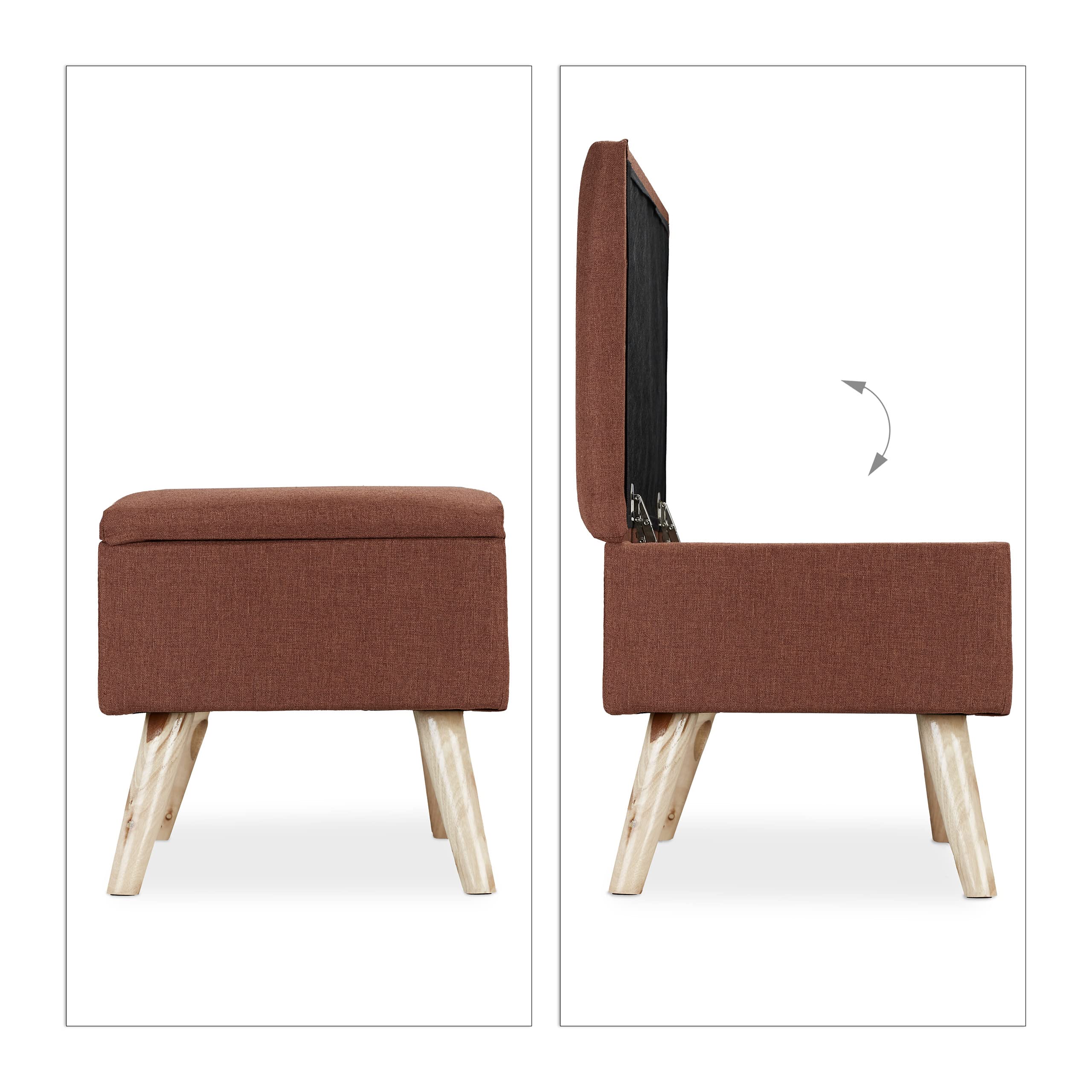 Relaxdays Panca con Contenitore, Imbottita, Gambe in Legno, Cassapanca Foderata, HLP 39,5x79,5x39,5 cm, Marrone
