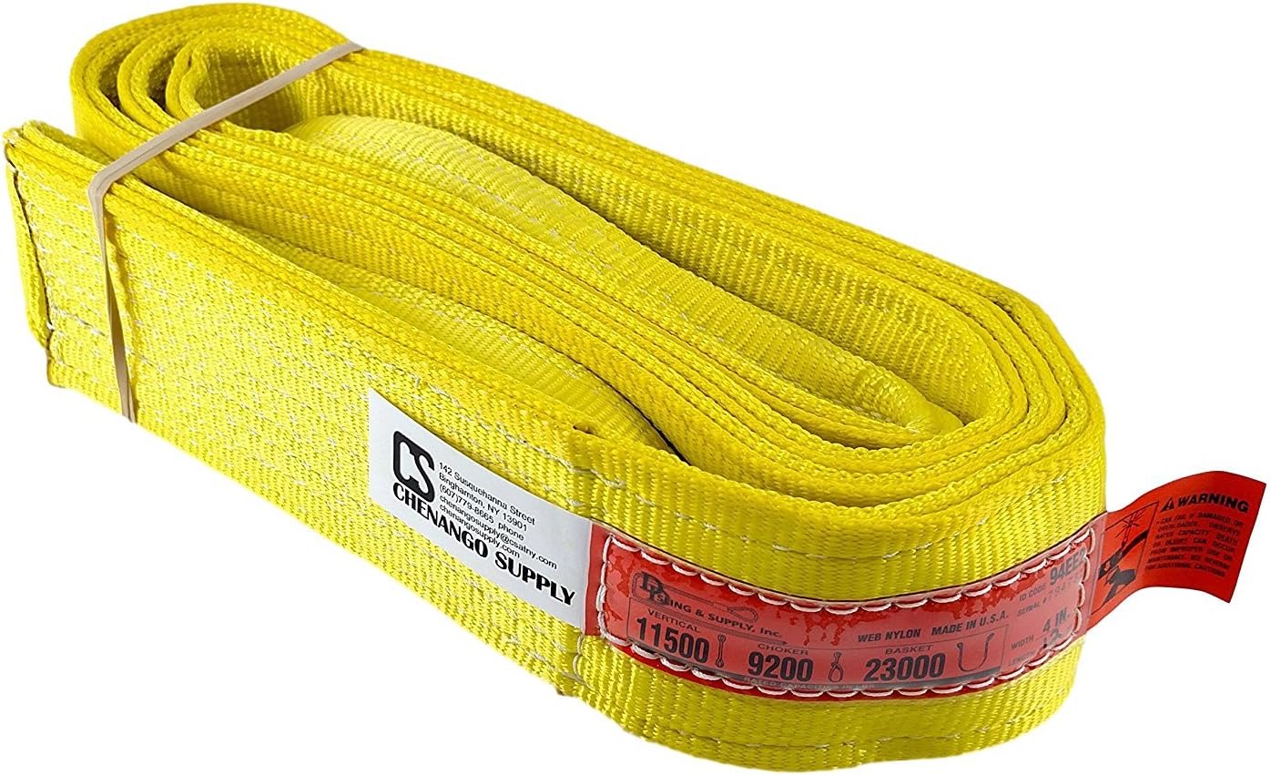 DD Sling (USA Made). Many Sizes in Listing! 4" x 12', 2 Ply Twisted Eye, Nylon Lifting Slings, Eye & Eye, Heavy Duty (900 webbing), 11,500 lbs Vertical, 9,200 Choker, 23,000 Basket Capacity (4" x 12')