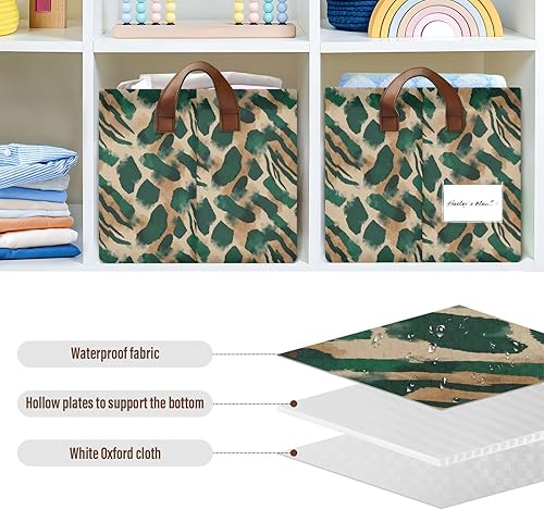 Miniatura 6 de Tigers Fur Print Gold and Cyan Sturdy Storage Basket Foldable Bin with Handles Makeup Books Shelves Living Room for Closet Organizer Shelf Cabinet