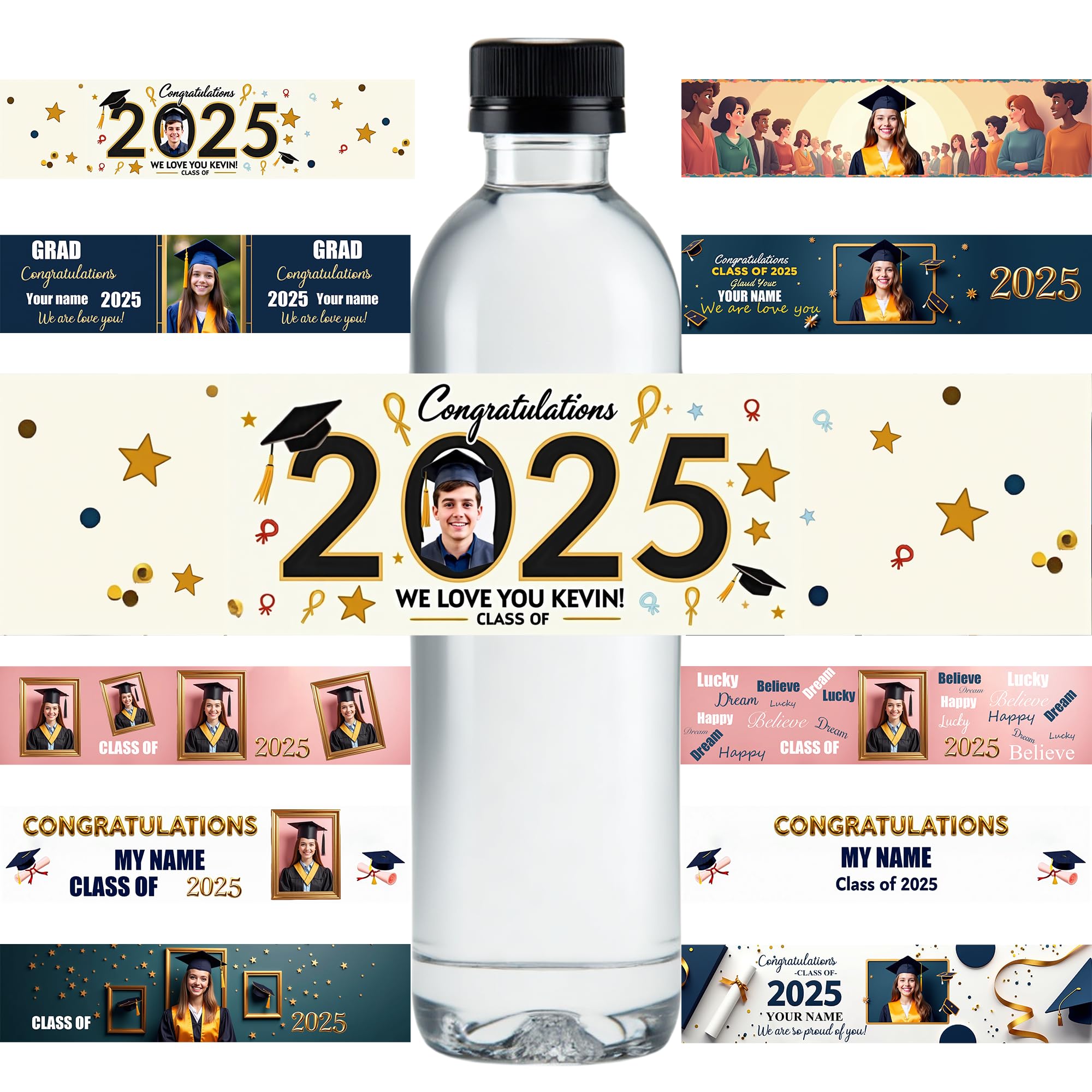 Personalised 'Class of 2025' Water Bottle Labels -Custom Photo Stickers for Graduation | Waterproof Wrappers for Grad Party Favors, Senior Gifts & School Events