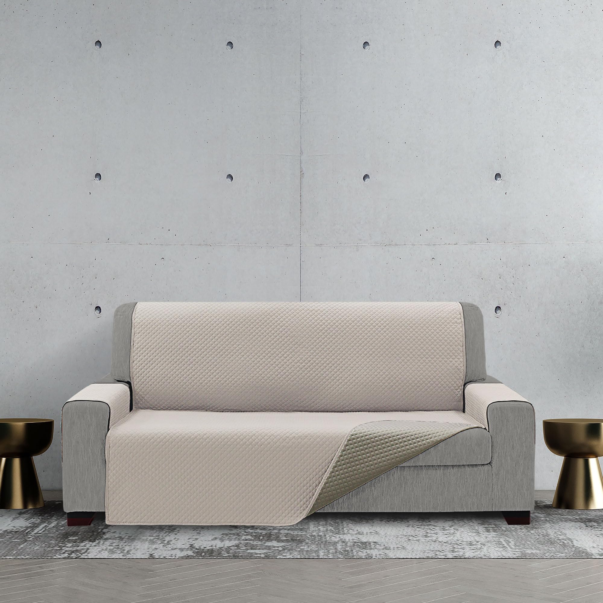 FAVERTI® Cubre Sofá Acolchado 3 Plazas - 170 cm (Asiento) | Modelo REQUENA | Beige-Crudo Reversible | Protector Compatible con Sofás Relax y Orejero | Loneta Lavable | Fabricado en España
