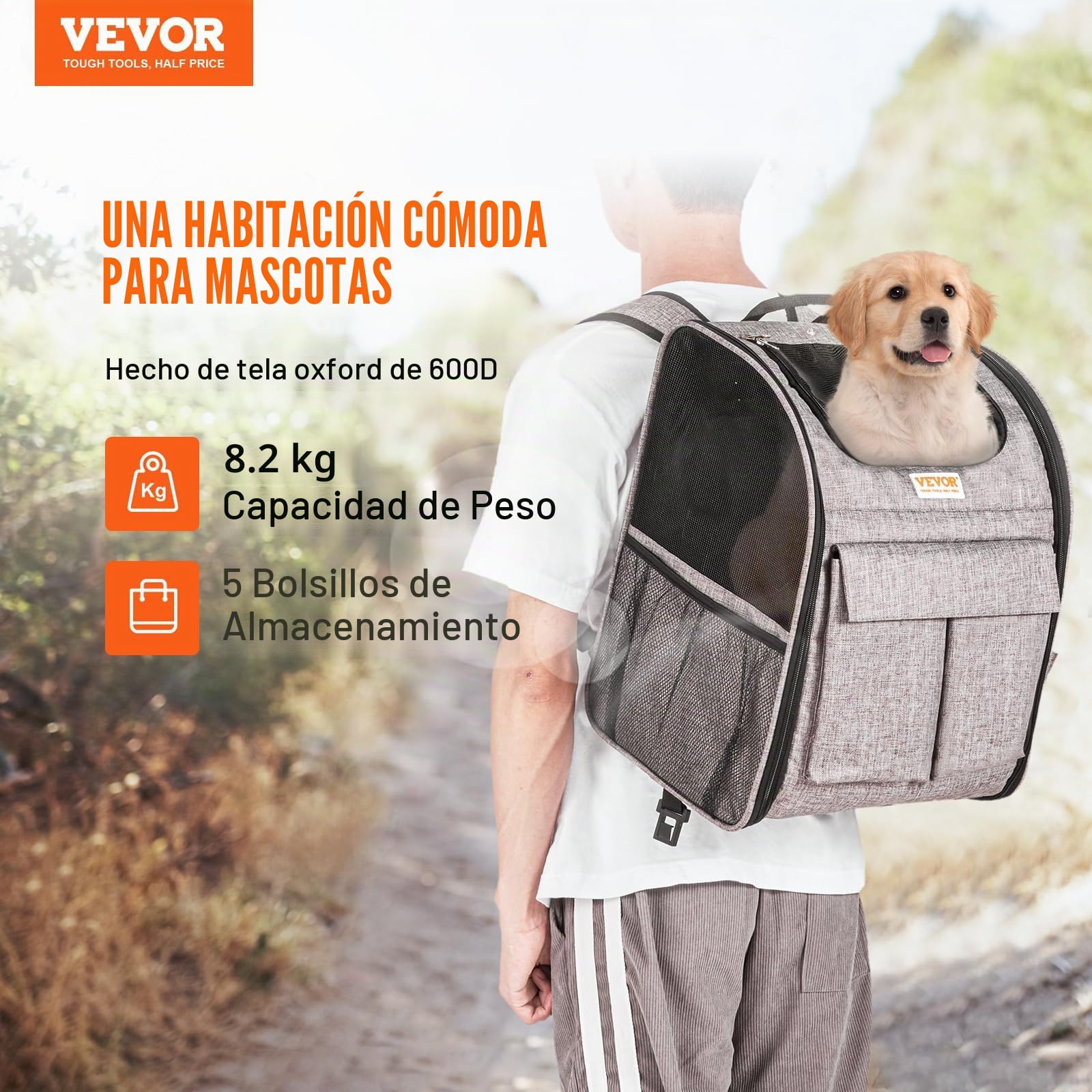 VEVOR Transportín para Mascotas con Ruedas Carga de 8,1 kg Maleta para Gatos 34x28x42 cm Transportador para Mascotas con Asa Telescópica Correa para Hombro Cremallera con Autocierre para Perros, Gris