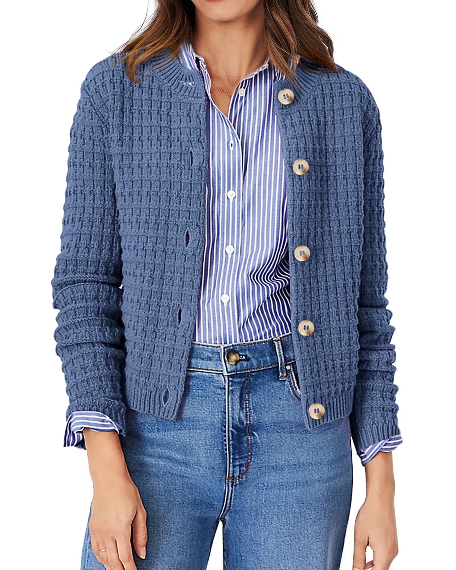 PRETTYGARDEN Women's Knit Cardigan Sweaters Casual Long Sleeve Open Front Button Down Trendy Jackets Outerwear