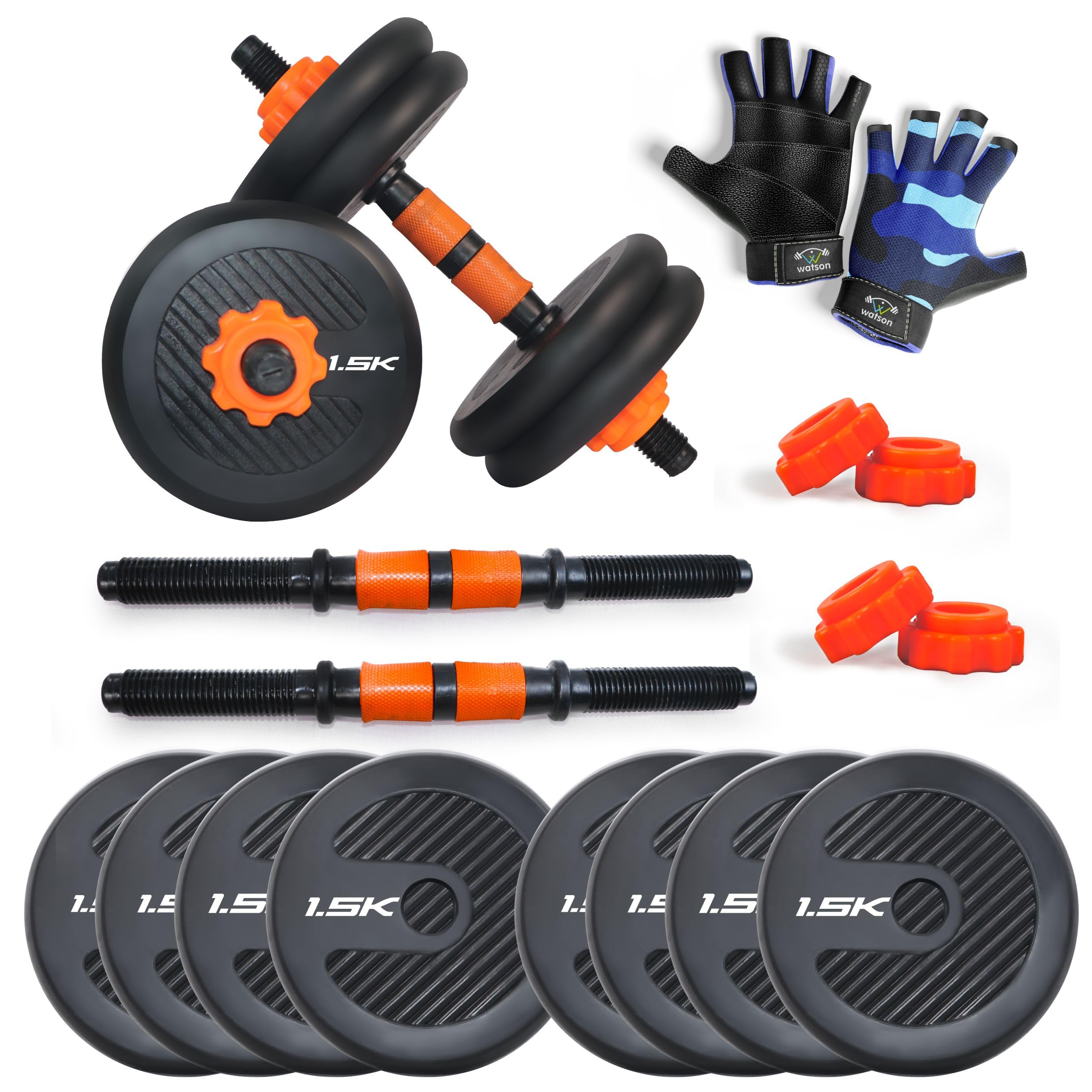 WATSON Premium Rubber Dumbbell Set For Men & Women Fitness, Dumbbell Set With 12Kg (1.5Kgx8) Rubber Weight Plates, Hard PVC 14" Dumbbell Rods& Gym Gloves (B0CL3JPBM5) Amazon Price History, Amazon Price Tracker