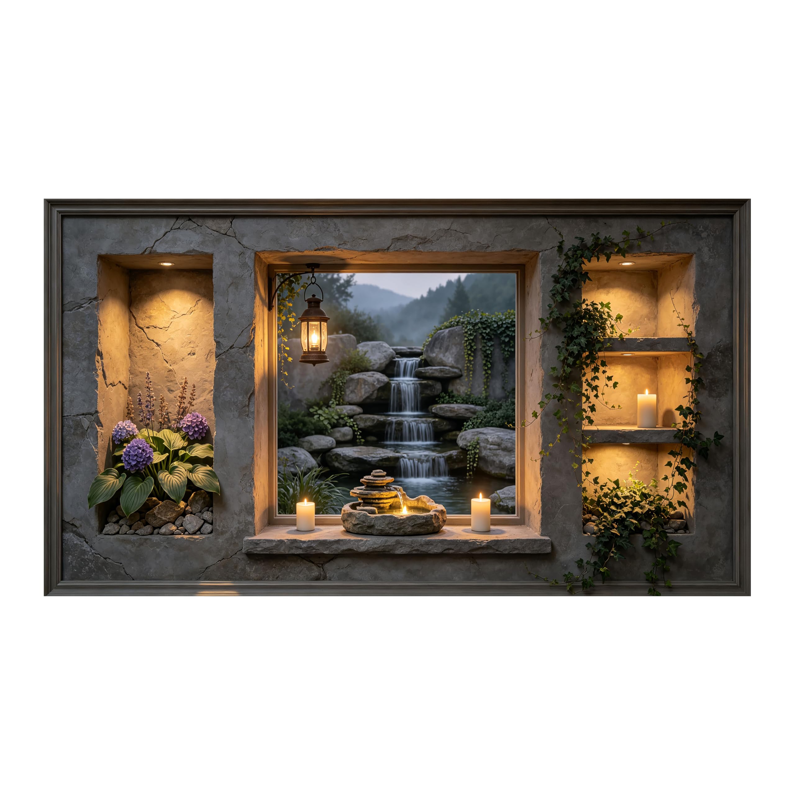 Yzpallescene Art260711044 3D Framed Wall Art Rustic Waterfall Window View Stone Landscape Large Size Selfadhesive Removable Wall Decor Prints Artwork For Living Room Bedroom Office