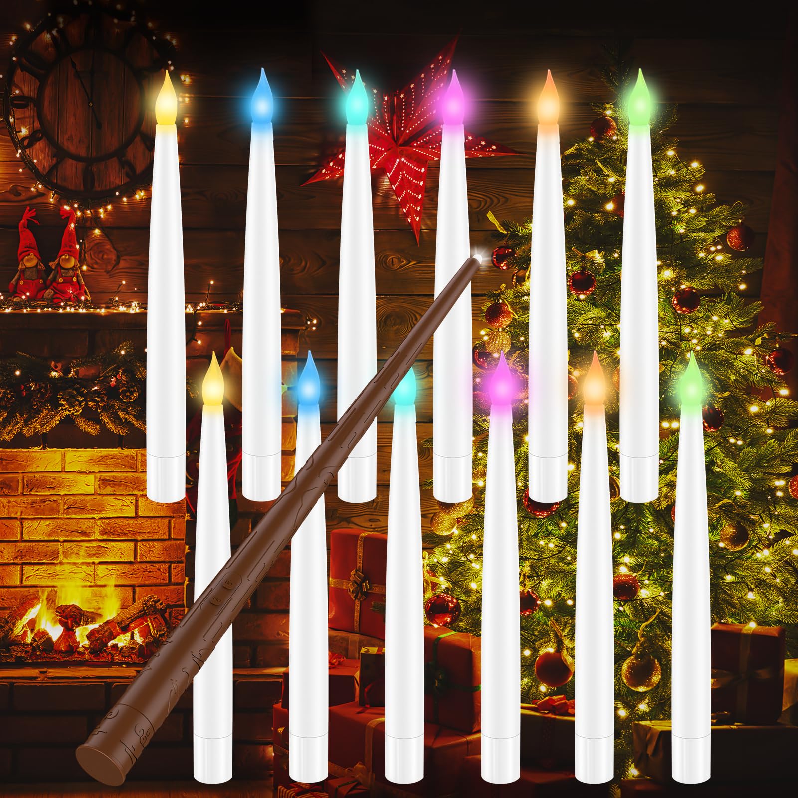 Coovee Velas Flotantes que Cambian de Color con Control Remoto de Varita Mágica, Paquete de 12 Decoraciones Velas Colgantes Mágicas, Vela con Pilas, Velas de Luz de Colores para Decoración Navideña