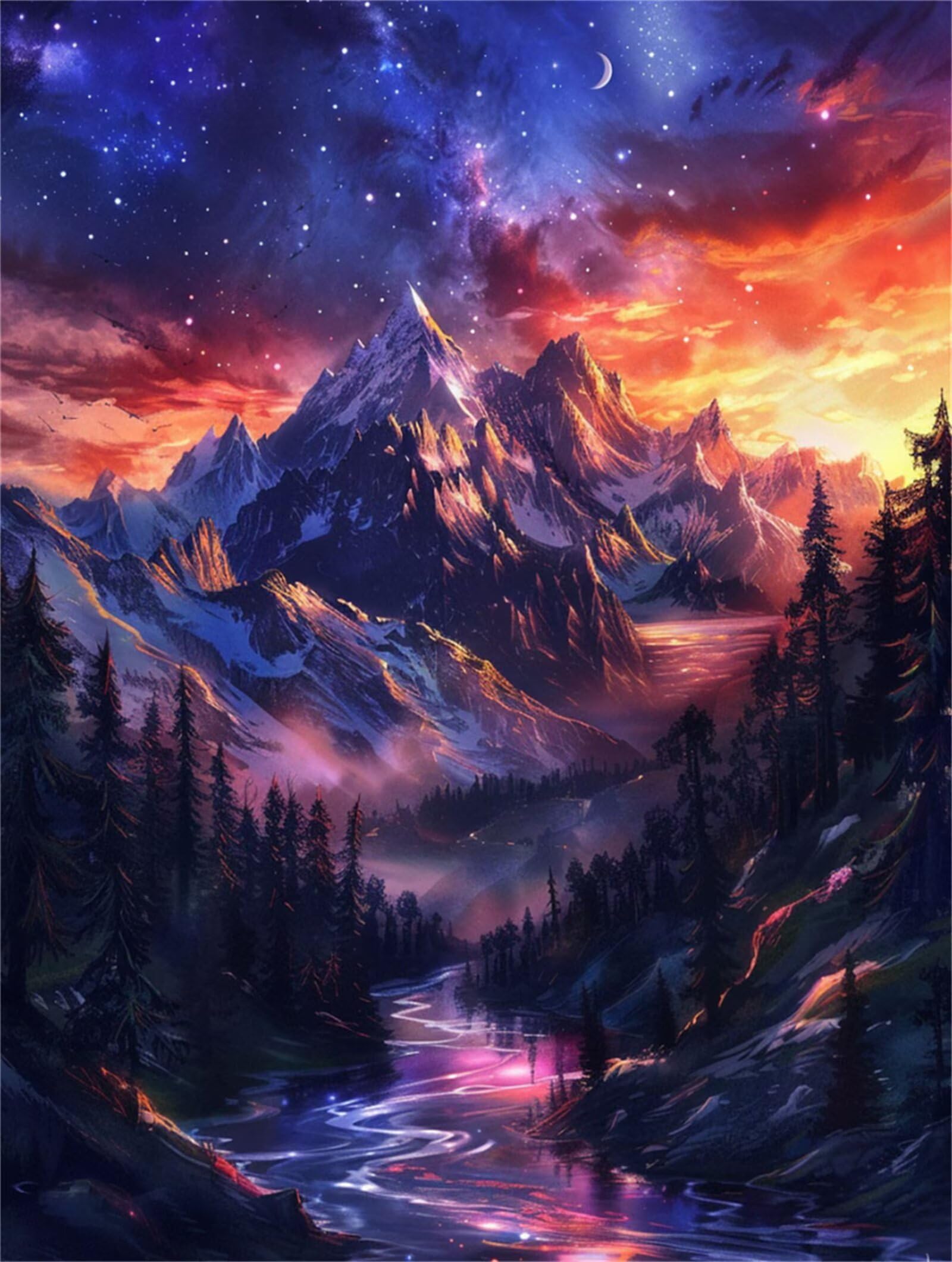 Dipingere con i Numeri Adulti montagne, Il cielo stellare Dipingere con i Numeri Bambini DIY Kit, Set Premium con Pennelli, Decorazione Casa & Creativo Regalo, Attività di Tempo libero 90x120cm z-455