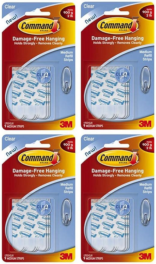 Command Refill Strips, Medium, Clear, 36-Strips