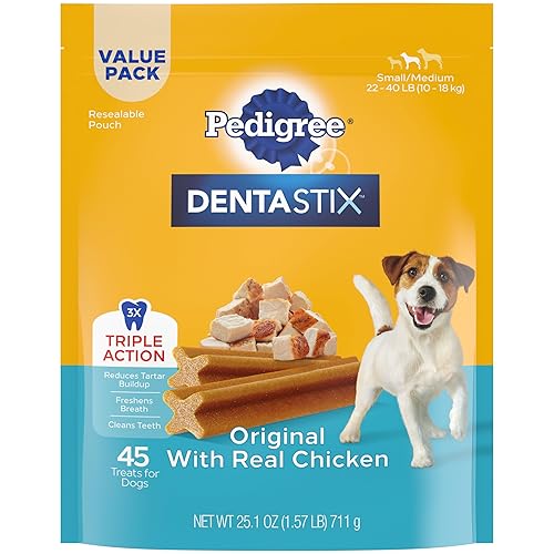 Pedigree Dentastix Small & Medium Breed Dog Treats, Original With Real Chicken, 21.1 oz. Bag (45 Treats) - Chicken - 1.57 Pound (Pack of 1)