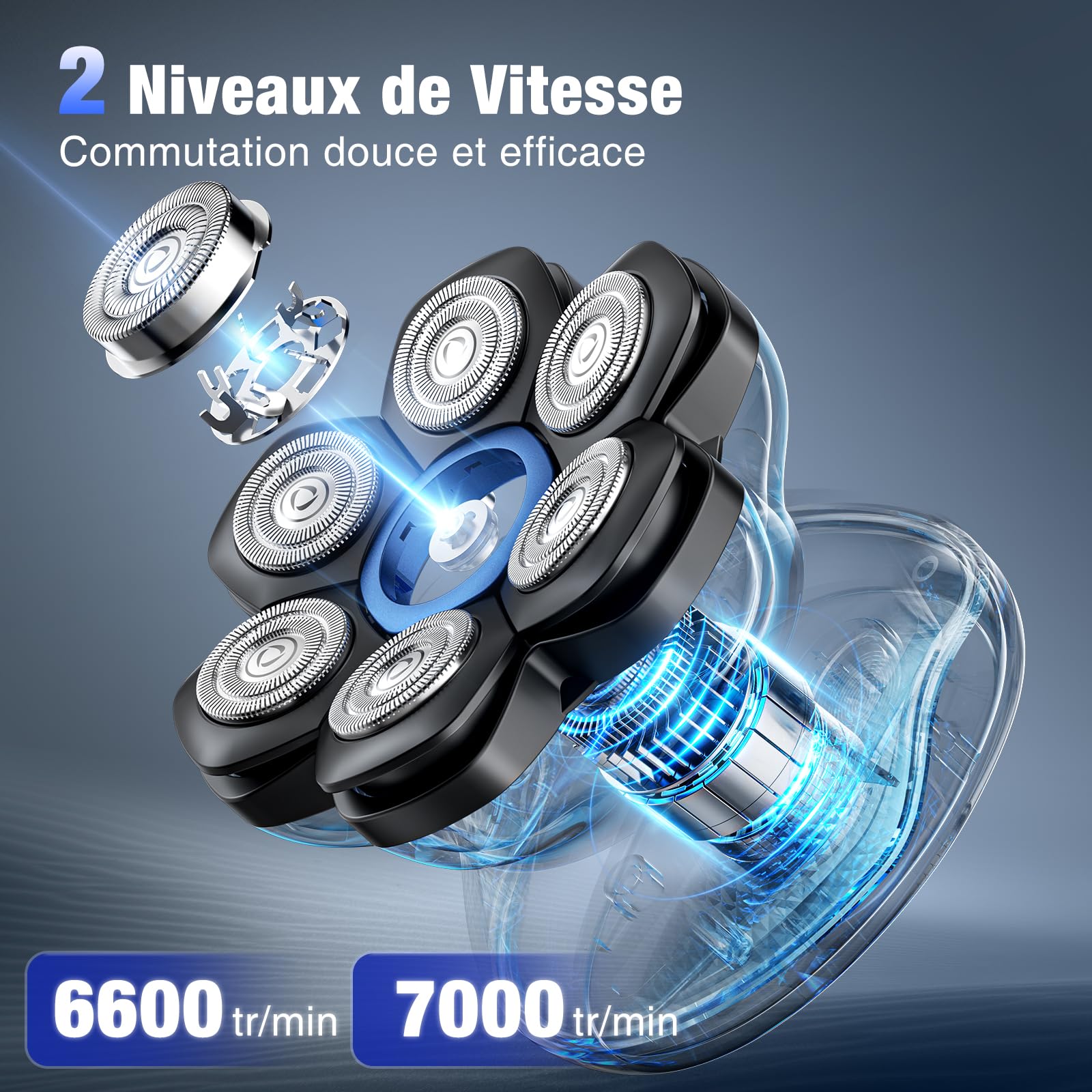 kensen Rasoir Tete Chauve Homme 7D Tondeuse Crane Chauve 90 Mins d'Autonomie 2 Vitesses Rasoir Crane Homme Chauve Étanche IPX6-Wet & Dry,USB-C,sans Fil,avec Écran LED (Noir)