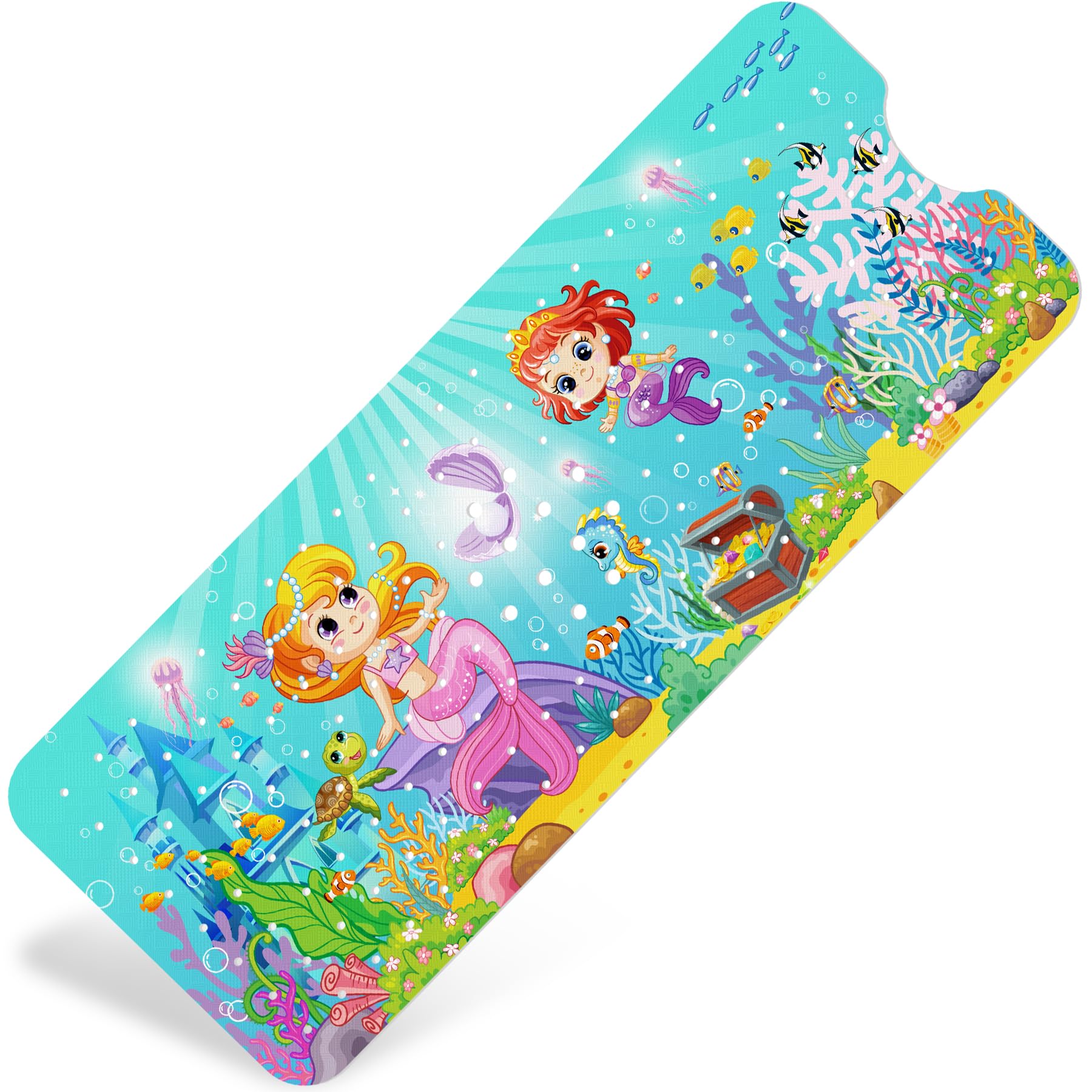 NiBaby Non-Slip Baby Bath Mat with Powerful Suction Cups, 102x41cm Large Size Quick Drain for Children & Elderly Safety in Showers and Tubs, Machine Washable Durable PVC Comfortable & Safe (Mermaid)