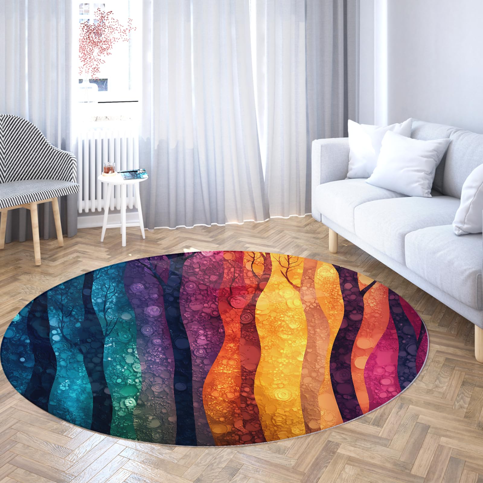 Tapis rond antidérapant mince et coloré pour salon moderne