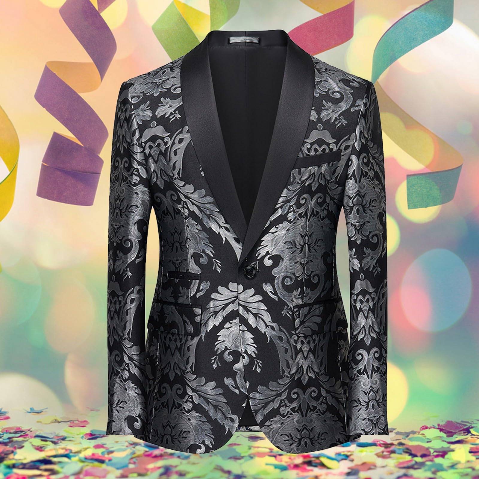 Generico Blazer Casual de Lujo de los Hombres Slim Fit Paisley Floral Jacquard Suit Chaquetas Abrigos Elegantes Chaquetas Chic Chaqueta Ball Enmascarado Chaqueta De Los 80 de Discoteca Vintage Blazer
