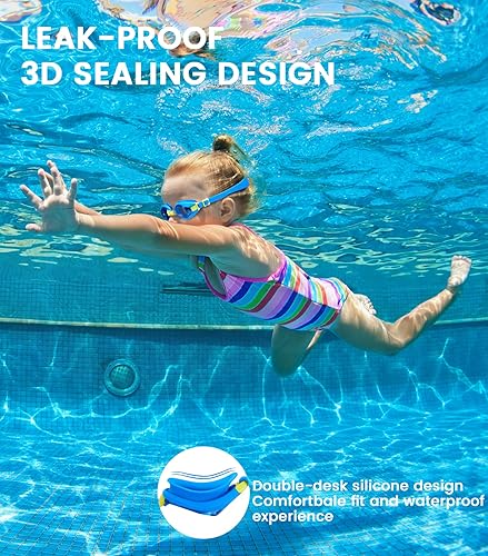 Miniatura 5 de Aegend Gafas de natación para niños, paquete de 2 unidades para niñosniñosniñasadolescentes gafas de natación impermeables sin fugas para 3-12 años