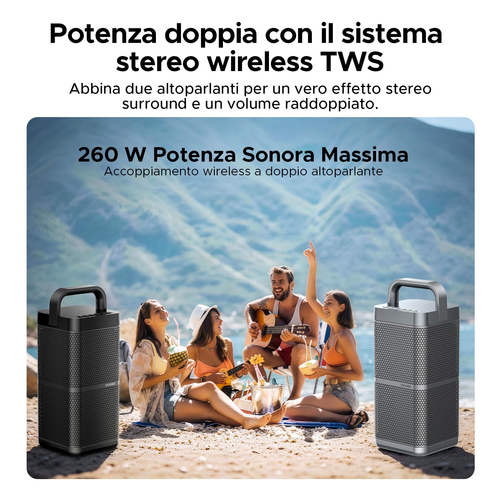 Tough Block Pro Cassa Musica Portatile, Cassa Con Microfono Portatile, Altoparlante Resistente, Audio Potente, Batteria Lunga Durata per Esterno, Viaggi, Feste, Uso Domestico - Nero